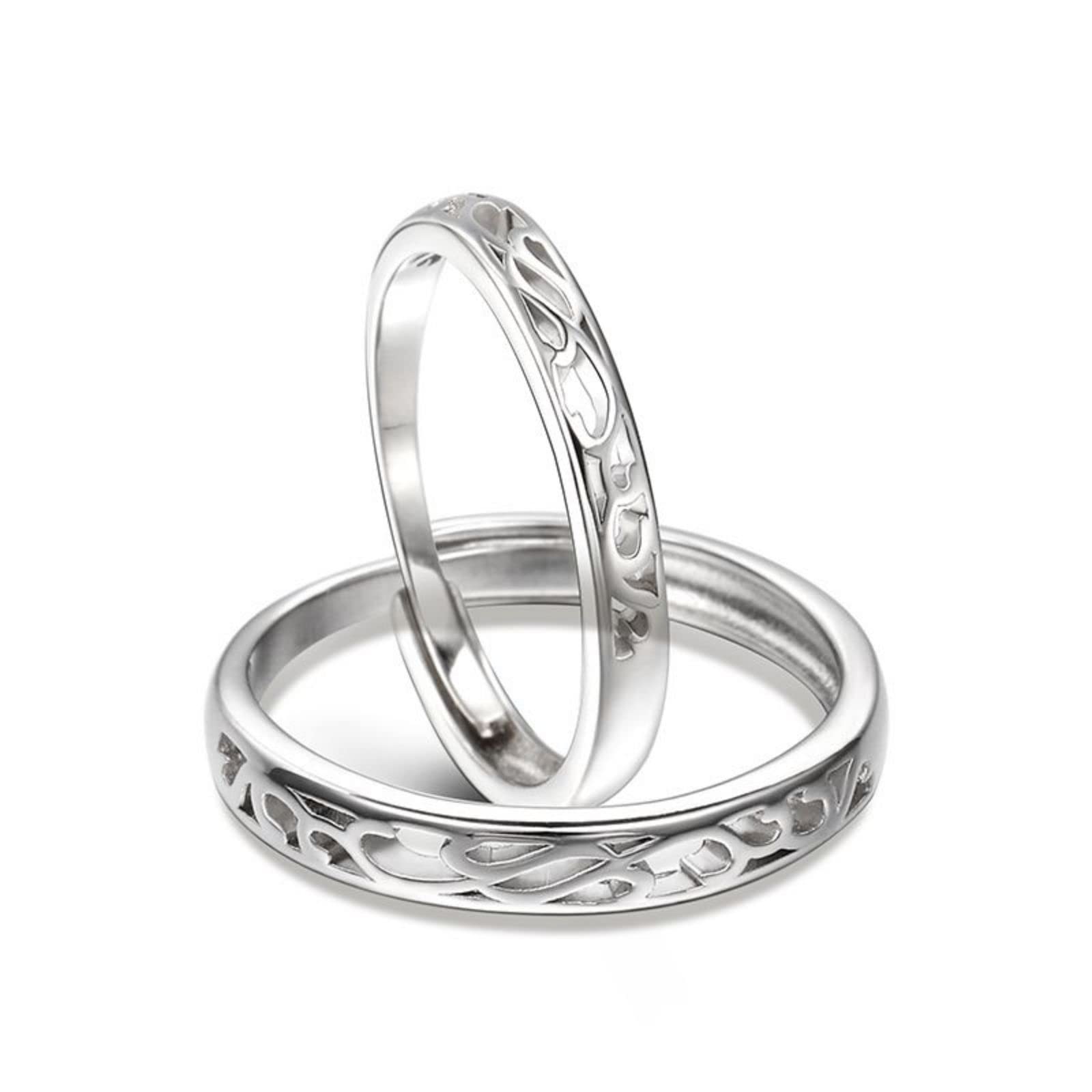 Jeulia Silver Couple Rings - Vine Flower Design for Engagement & Wedding - Perfect for Anniversaries & Valentine's Day Gifts