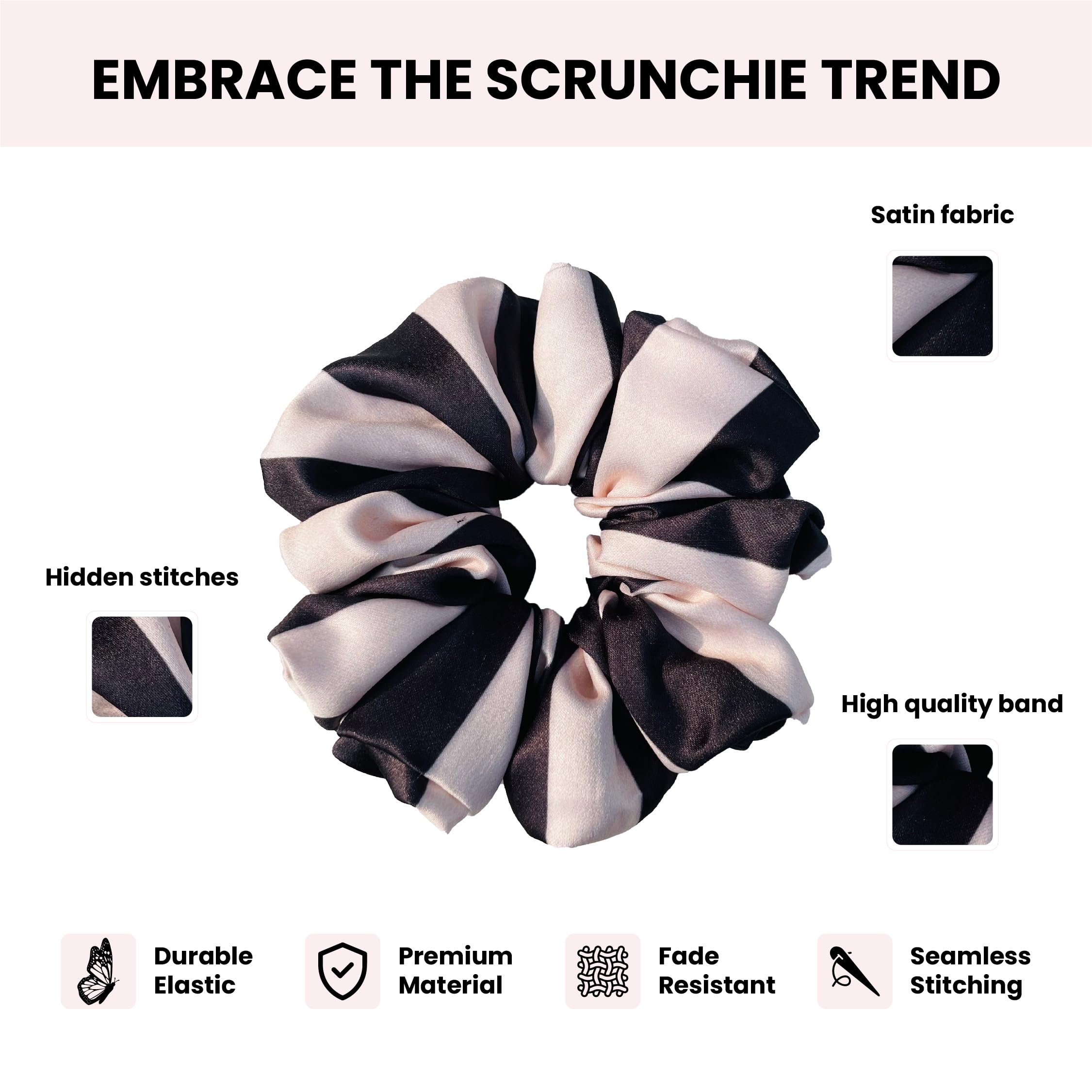Luxury Satin Scrunchies for Women - Soft Hair Bands Set with Printed Designs & Organizer Bag (3-Pack) - Perfect for Everyday Use, Work, Gym, and Travel