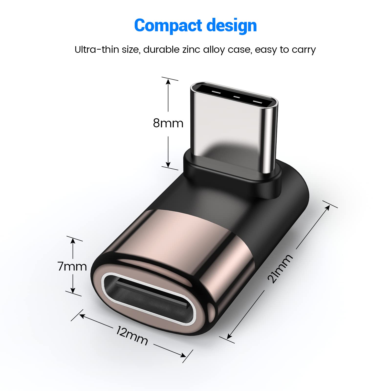 90 Degree Right Angle USB C Male to Female Adapter - 6 Pack - Compatible with MacBook Pro, iPad Pro, Nintendo Switch & Steam Deck - Perfect for Tight Spaces & Cable Management