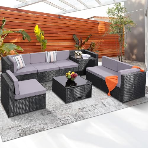 Black Color Rattan With Grey Cushion