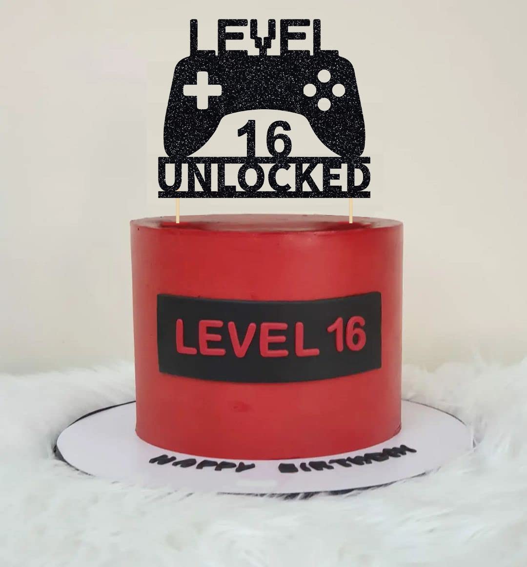 Level 16 Unlocked Cake Topper - Video Game Controller Birthday Decor for Sweet 16 Parties | Perfect for Gaming Themed Cakes, Cupcakes & Celebration Desserts