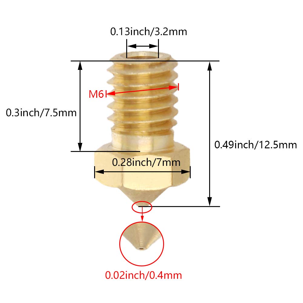 MroMax MK8 E3D Nozzles - 0.4mm Brass 3D Printer Nozzles (2Pcs) for V5/V6 M6 Extruders | Wear Resistant for 3mm Filament | Perfect for PLA, ABS, PETG Printing Projects