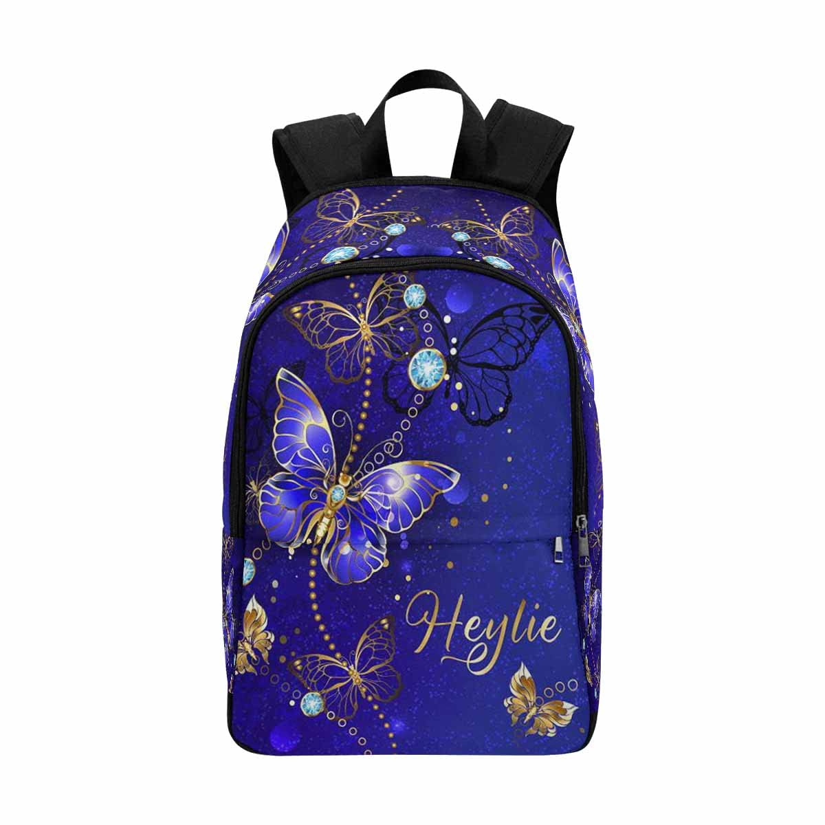 Personalized Royal Blue Butterfly Golden School Backpack with Name - Waterproof Nylon Bookbag for Women, Travel & Sports Backpack - Durable Shoulder Bag for School, Work & Gym - Perfect Back to School Gift for Students & Teens