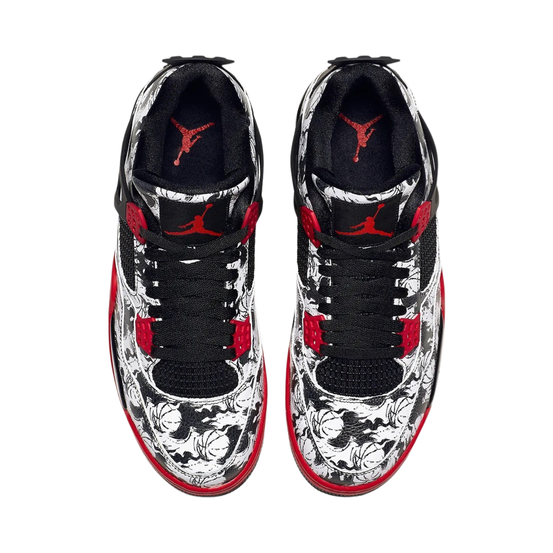 Air Jordan 4 Retro Tattoo 2018 White Fire Red Black Basketball Shoes - Men's High-Top Sneakers for Streetwear & Casual Fashion