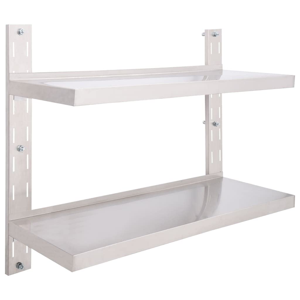 2-Tier Floating Wall Shelf Set - Modern Stainless Steel Shelves (39.4