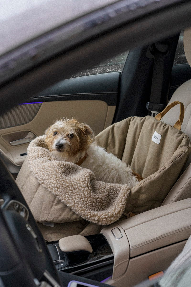 Premium Beige Dog Car Seat - Comfortable & Secure Pet Travel Carrier for Small to Medium Dogs - Perfect for Road Trips, Daily Commutes & Vet Visits