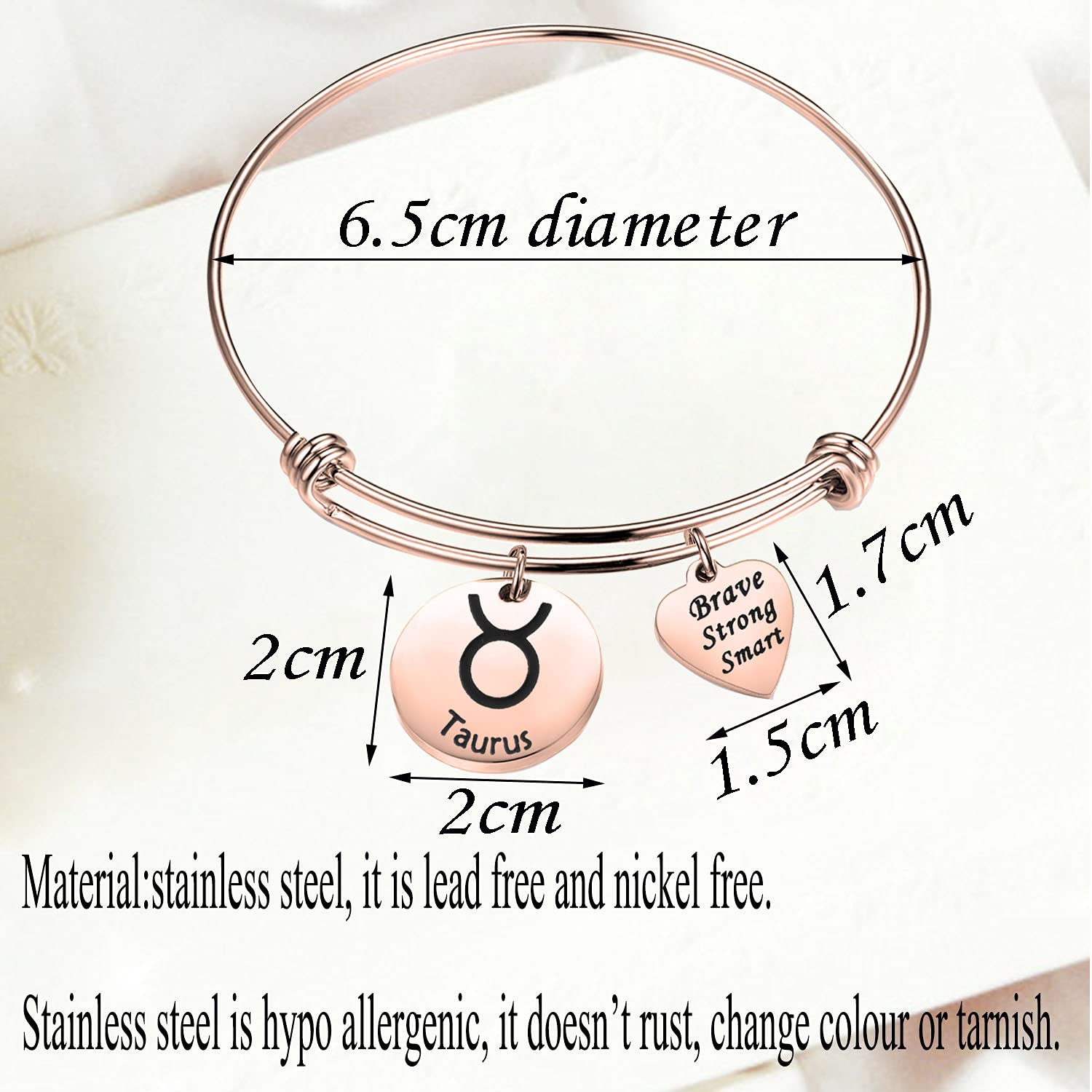 Rose Gold Zodiac Bracelet for Women - Expandable Bangle Birthday Gift