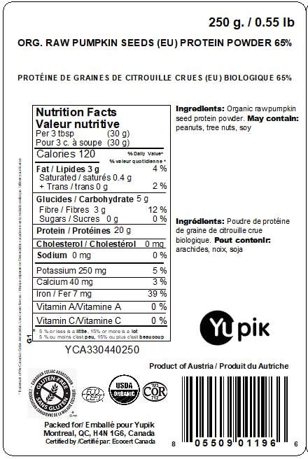 Yupik Organic Raw Pumpkin Seed Protein Powder - 65% Protein, 1kg | USDA Certified, Non-GMO, Vegan, Gluten-Free, Kosher | High in Iron & Fiber | Superfood for Smoothies, Baking & Healthy Recipes