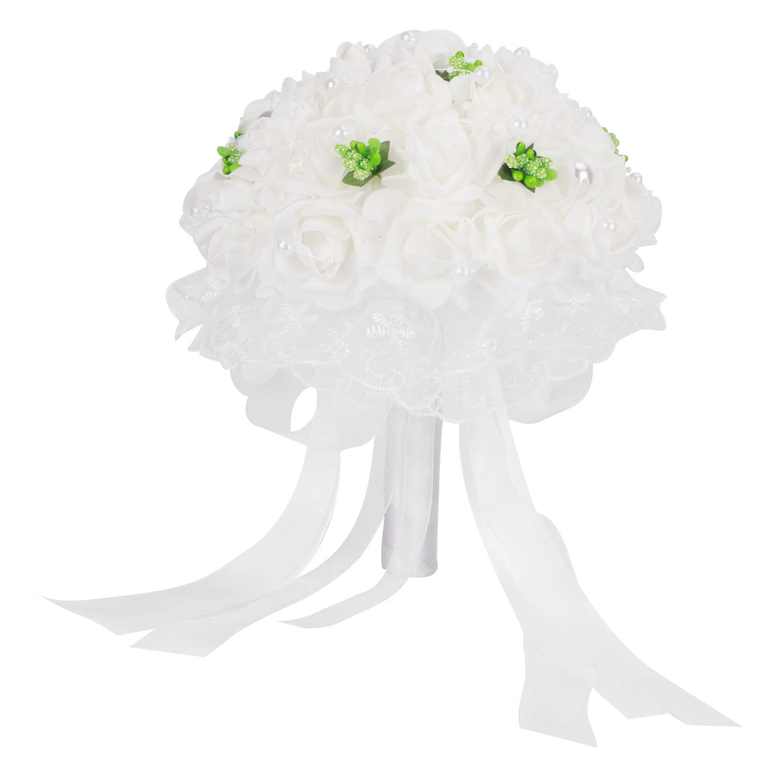 Romantic Wedding Bouquet - Elegant Artificial Silk Flower Bridal Bouquet for Wedding Ceremony, Bridal Shower, Anniversary - Large Size Holding Flower for Bride & Bridesmaids