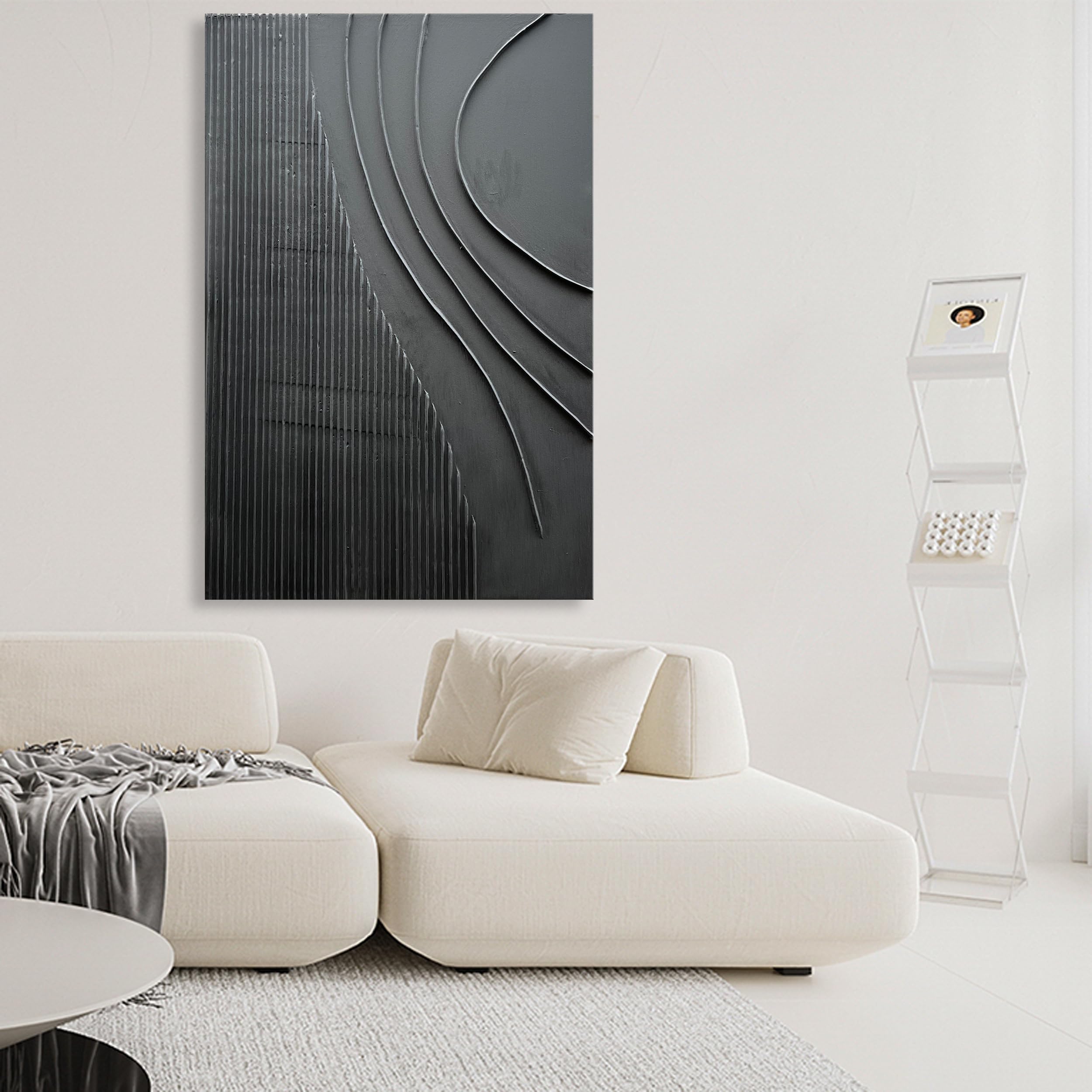 Hand-Painted Thick Texture Black Minimalist Oil Painting - 45x30 Inches Large Wall Art for Modern Home Decor | Living Room, Bedroom & Office Wall Decoration