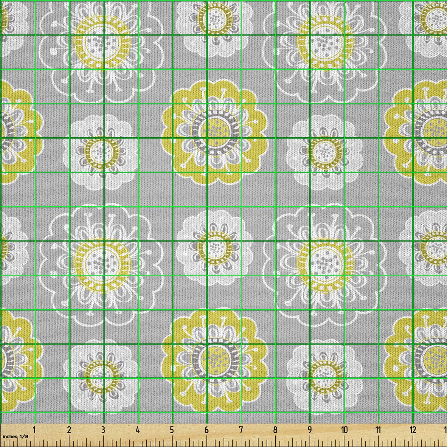 Ambesonne Grey and Yellow Floral Microfiber Fabric by The Yard - 10 Yards for DIY Crafts, Home Decor & Upholstery - Mustard Yellow & White Ivy Pattern Fabric for Curtains, Tablecloths & Sewing Projects