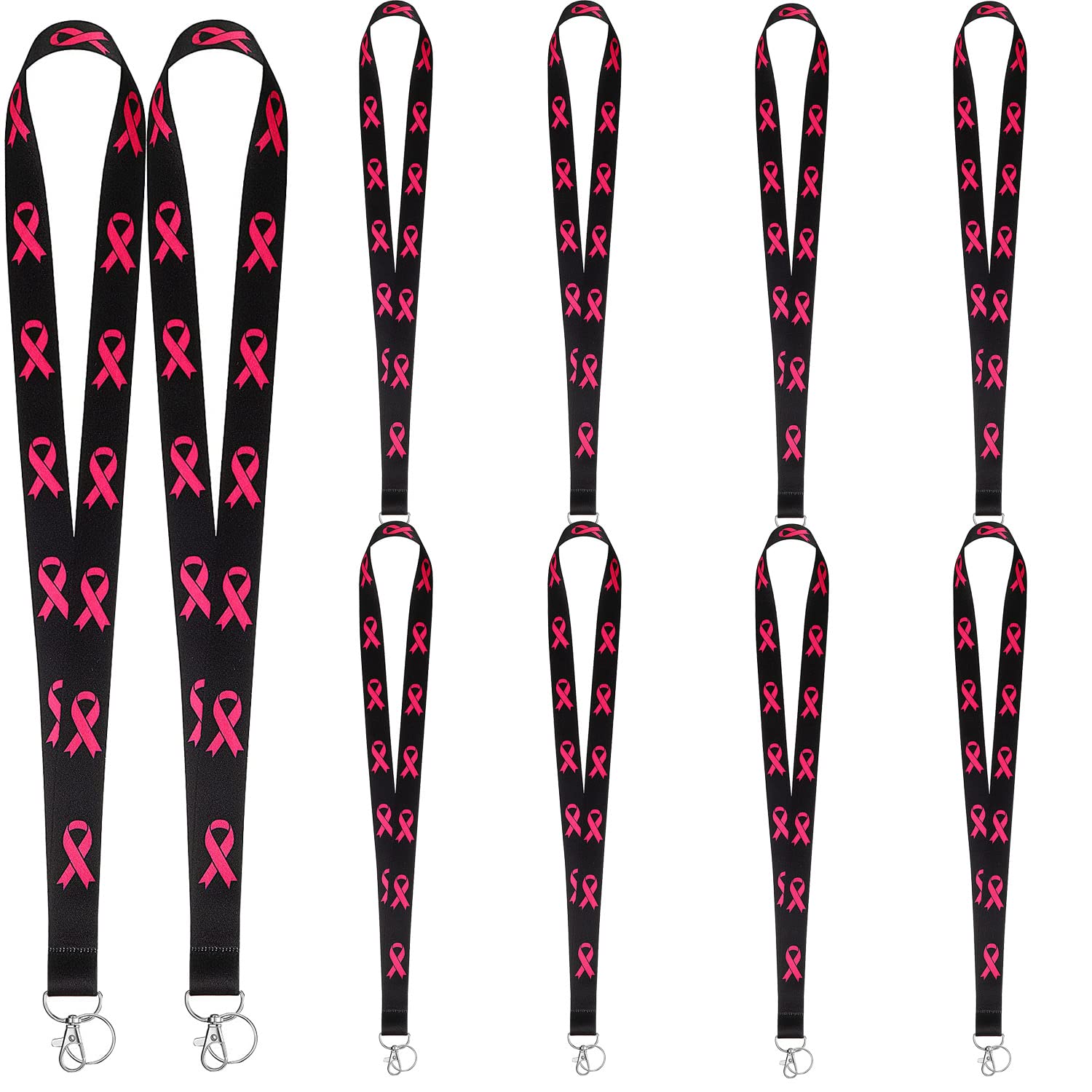 Black Breast Cancer Awareness Lanyards with Pink Ribbons - 10pcs Soft ID Badge Holder for Work & Events