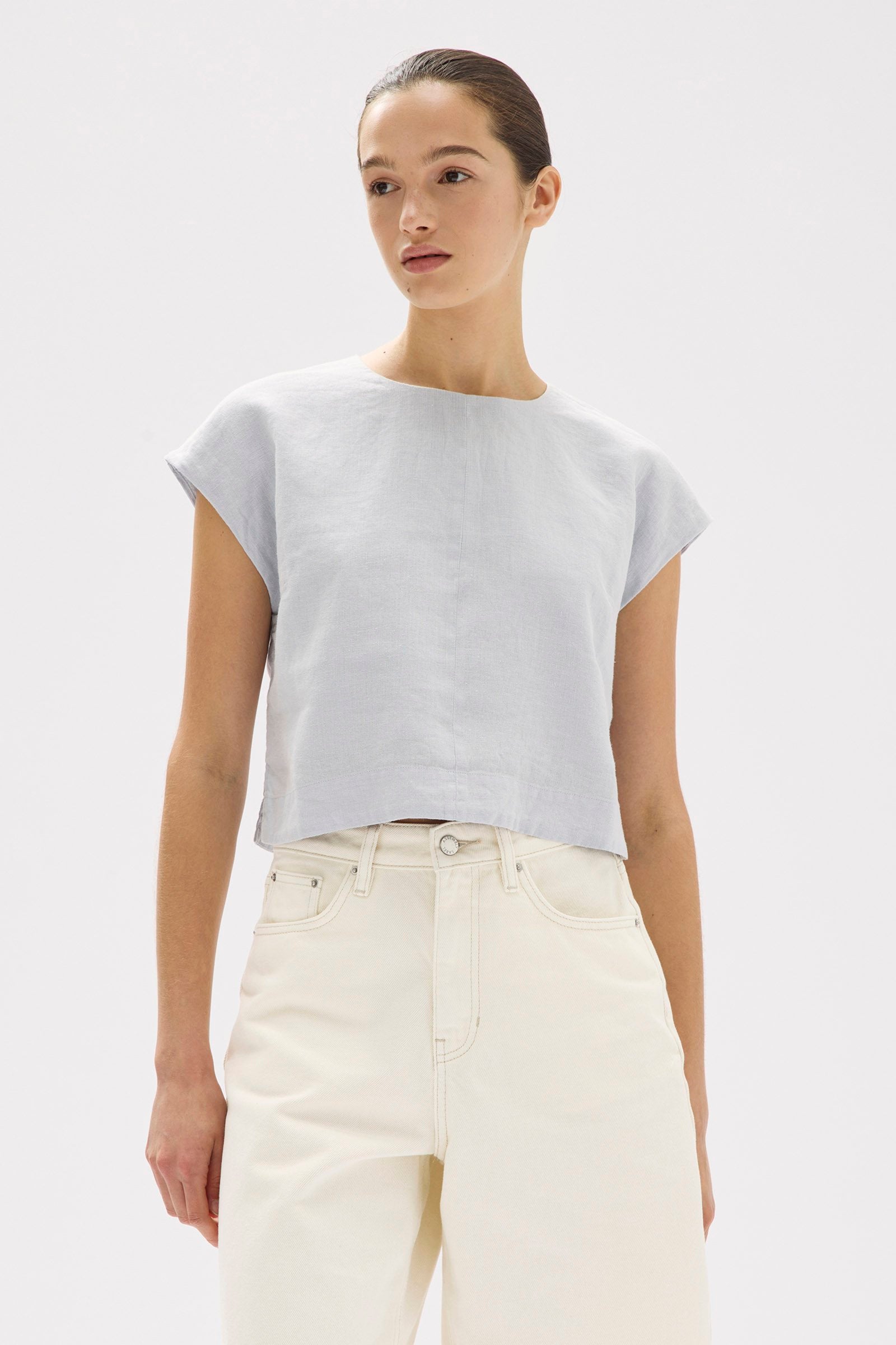 Tori Linen Top Women's Casual Short Sleeve Shirt in Blue Haze - Perfect for Summer Outfits, Beach Wear and Boho Style Fashion