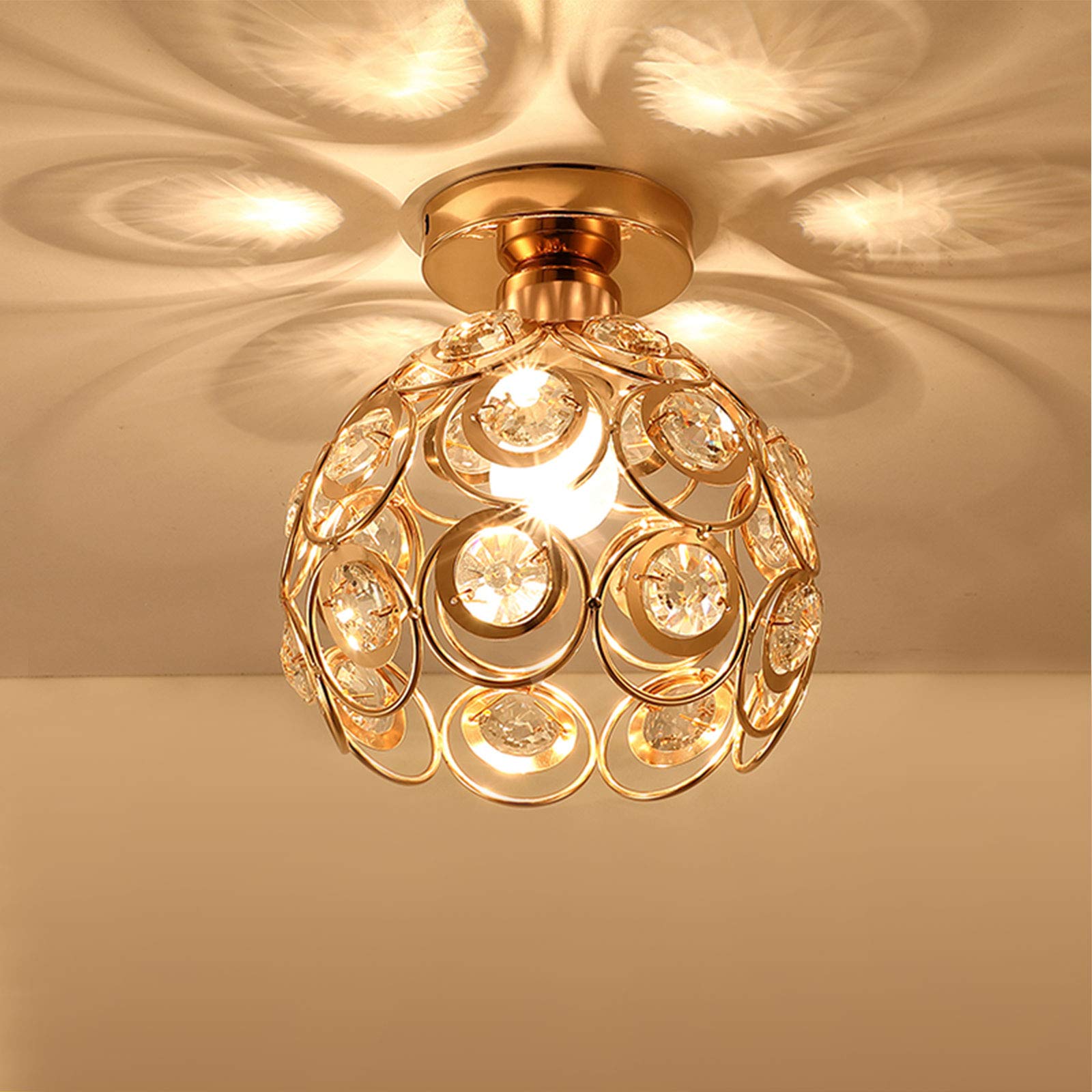 Gold Mini Chandelier Light Fixture - Crystal Ceiling Light with Semi Flush Mount | Handmade Metal Small Chandelier Lamp for Hallway, Foyer, Entryway & Closet | Perfect for Indoor Lighting & Home Decor