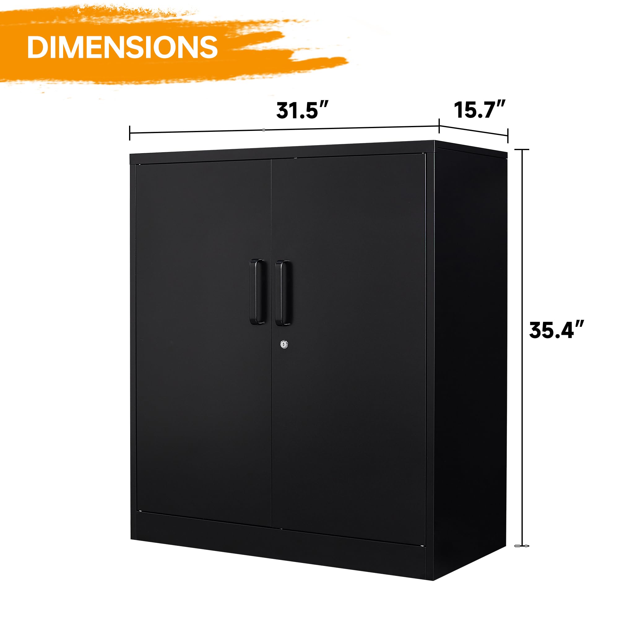 2-Door Lockable Metal Storage Cabinet with Adjustable Shelves - Heavy Duty Steel File Cabinet for Office, Home & Garage - Secure Tool Storage & Organization Solution