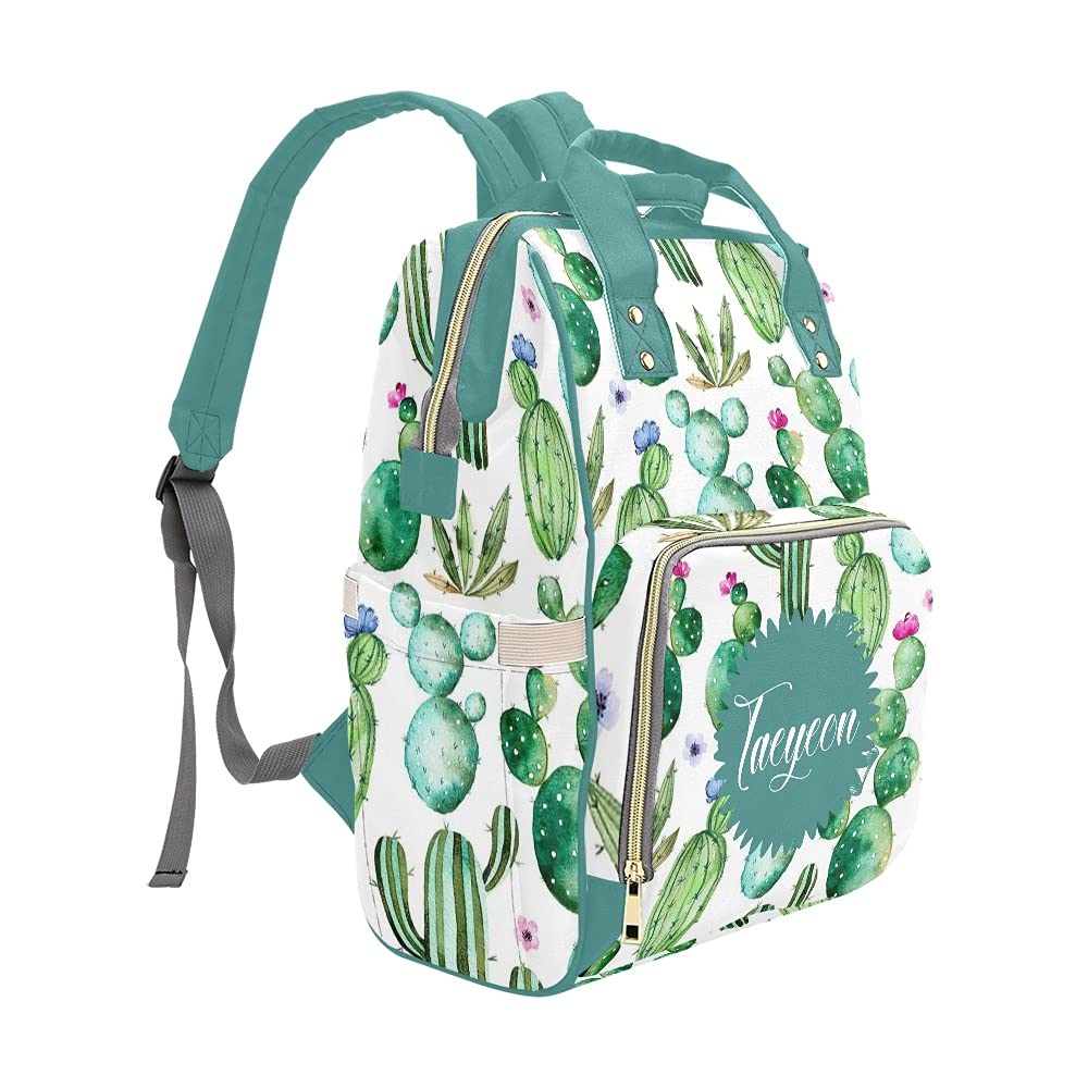 Personalized Cactus Diaper Backpack for Mom - Tropical Plant Print Baby Bag, Nursing & Travel Tote, 10.83x6.69x15 Inch - Perfect for Daycare, Hospital Visits & Family Outings