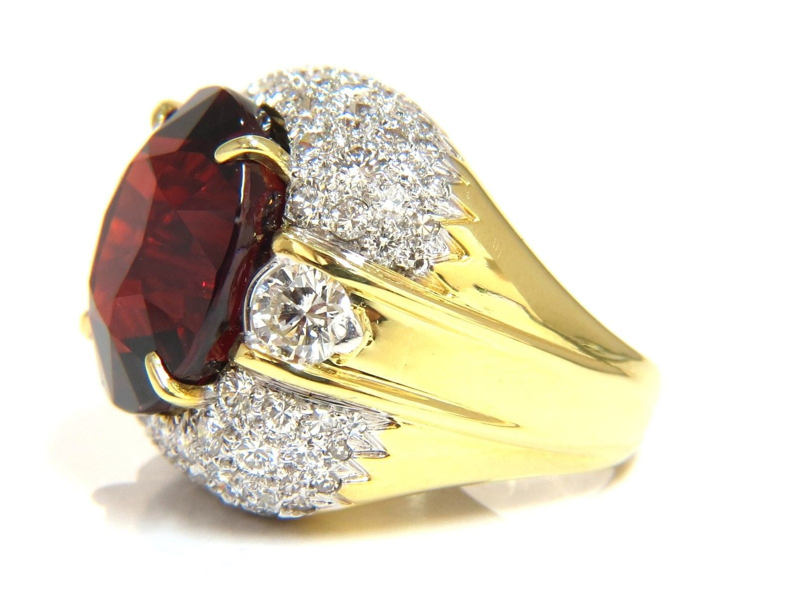 32.64ct GIA Certified Natural Red Spessartite Garnet Diamond Ring in 18K Gold - Elegant Raised Dome Design for Weddings, Anniversaries & Special Occasions