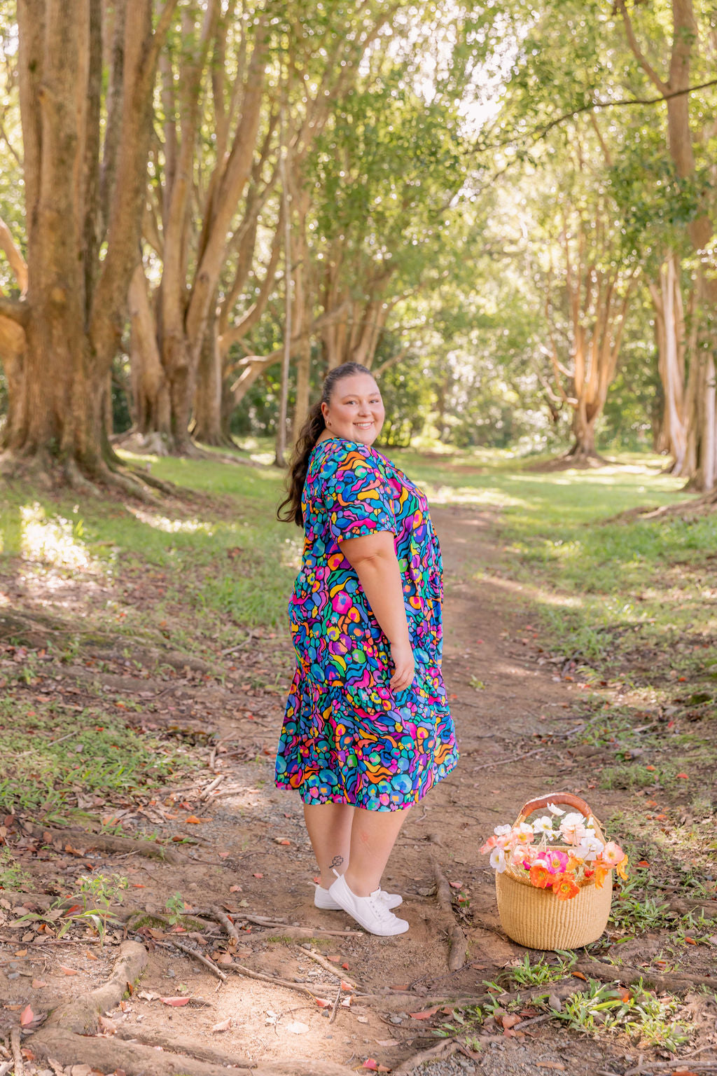 Kasey Rainbow Africa Print Peak Midi Dress - Floral Summer Dress for Women, Perfect for Beach Vacations & Casual Outings