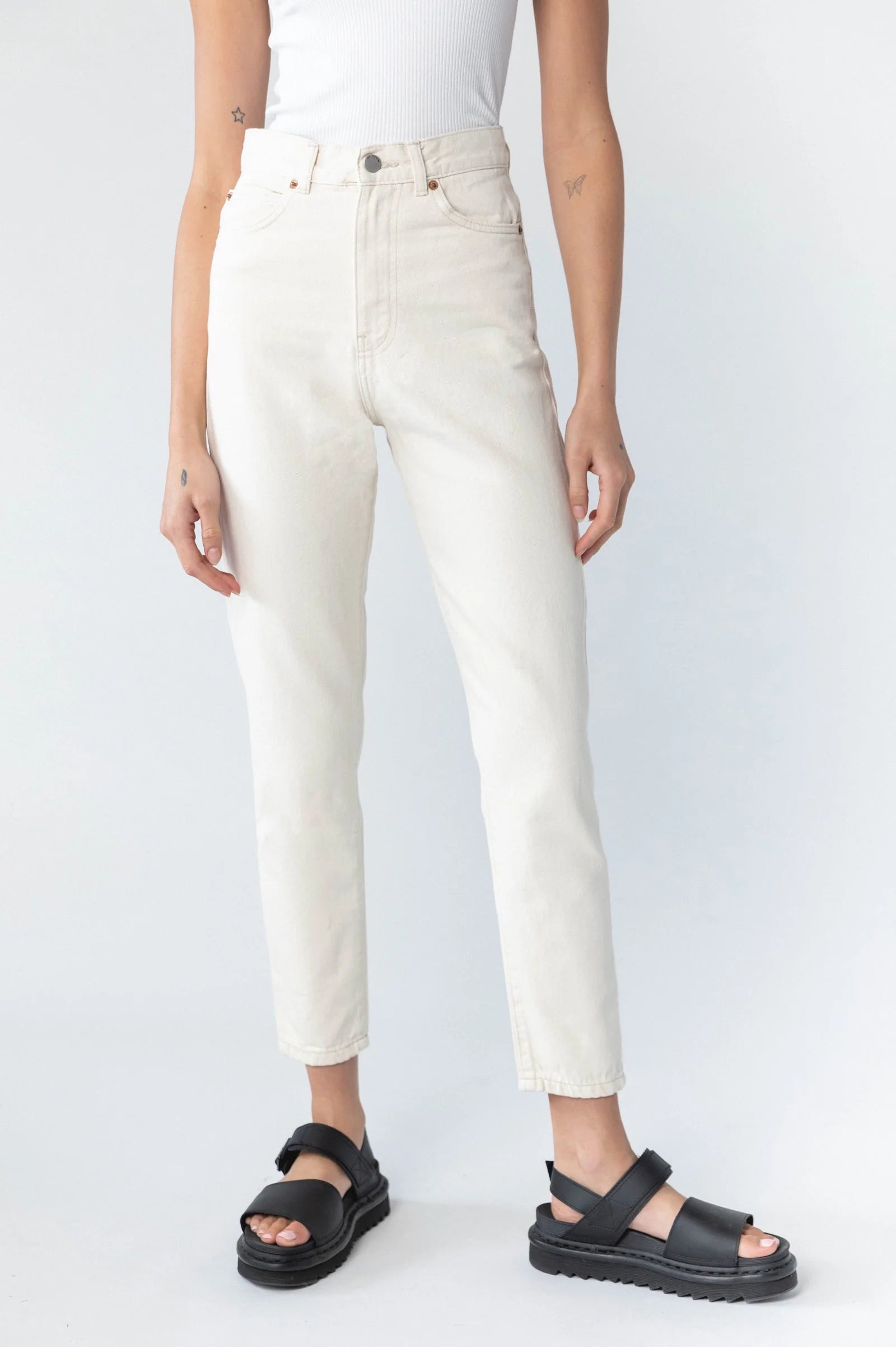 Nora Empress High Waisted Mom Jeans - Loom State Cream Wash Vintage Denim Pants for Women | Casual Wear, Street Style, Everyday Outfits