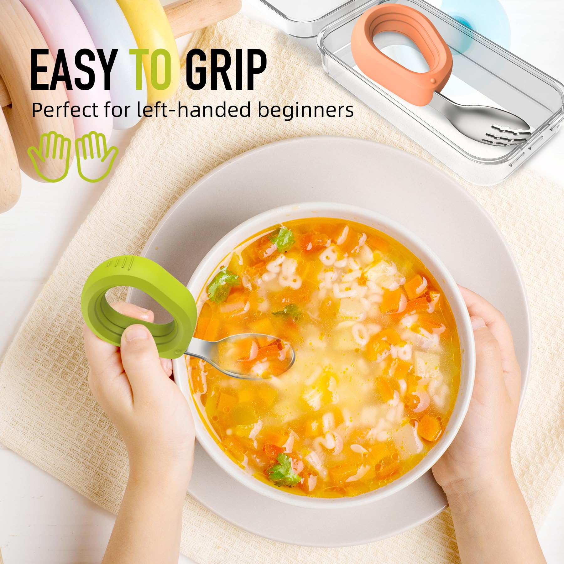 Stainless Steel Toddler Utensil Set - 4-Piece Baby Forks & Spoons for Self Feeding | BPA-Free, Dishwasher Safe | Perfect for Toddler Mealtime, Daycare & Travel (Orange + Green)