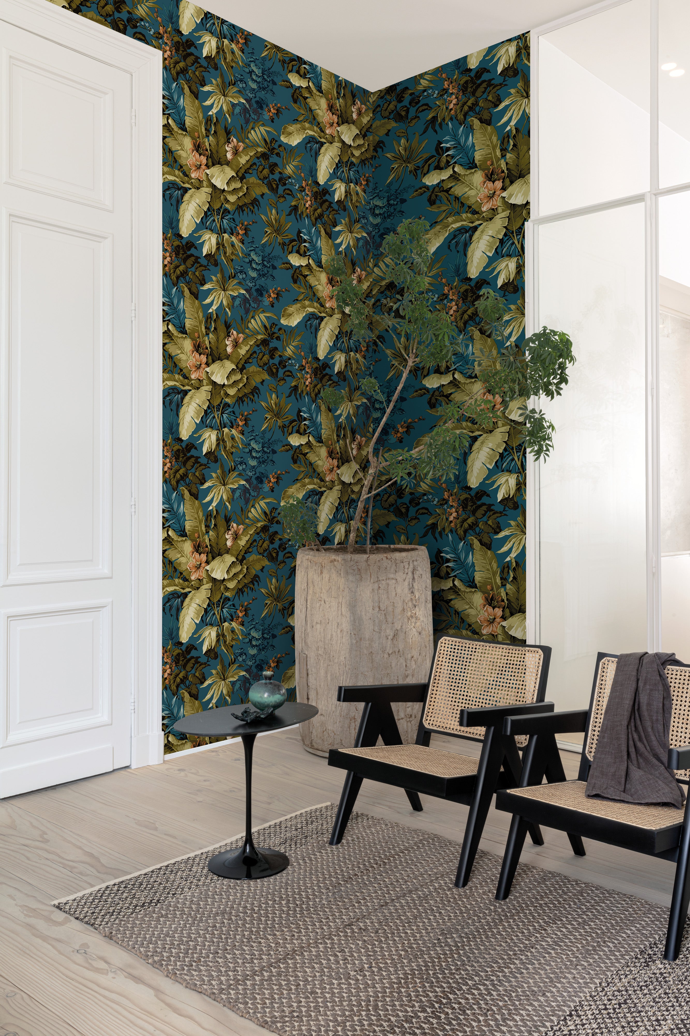 Blue Floral Jungle Botanical Wallpaper R8380 - Peel and Stick Removable Wallpaper for Bedroom, Living Room, Nursery Decor - Easy DIY Home Renovation