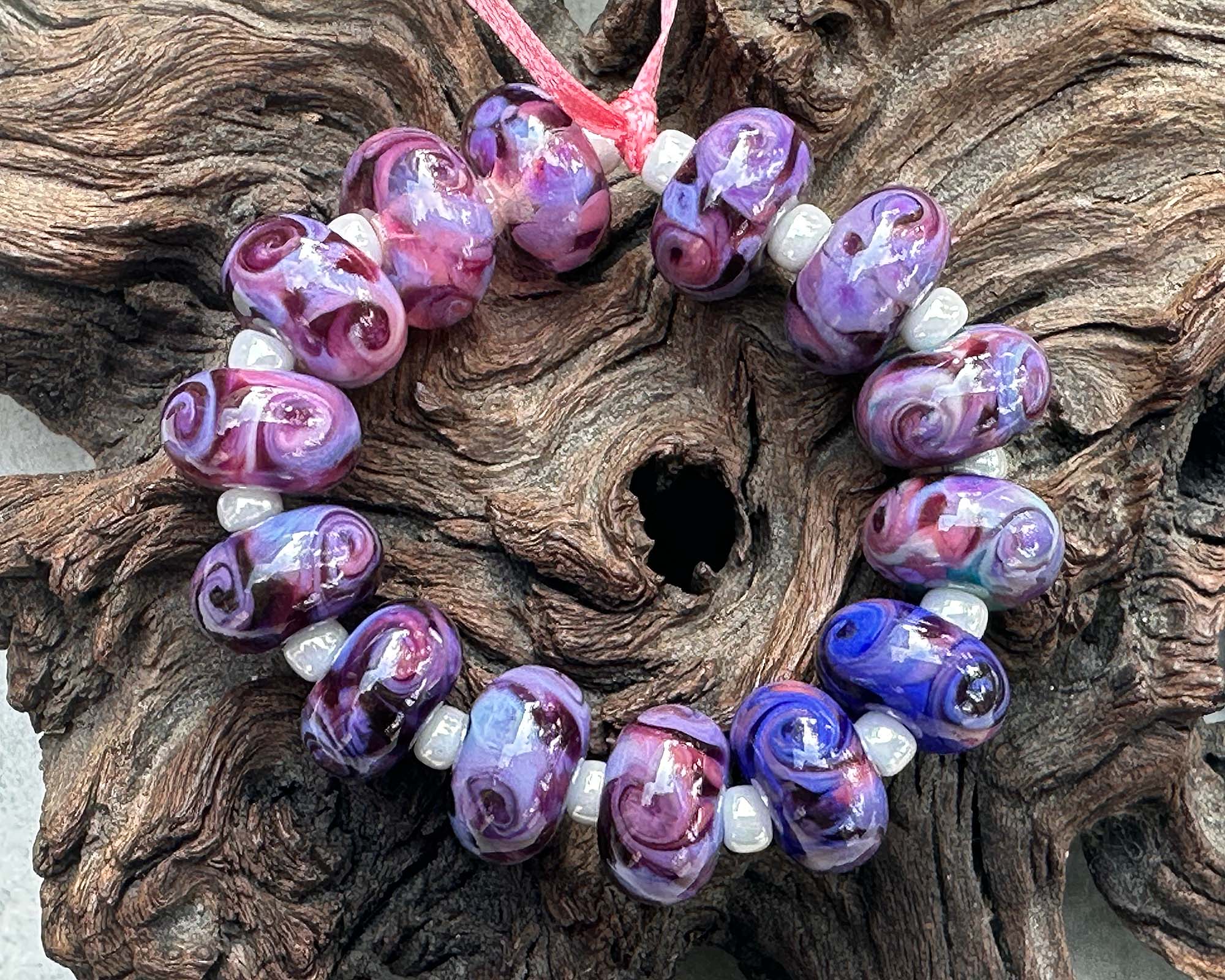 14 Purple & Blue Swirl Lampwork Glass Beads Set for Jewelry Making - DIY Bracelet, Necklace & Craft Projects (SRA Certified) - Perfect for Handmade Gifts & Boho Accessories