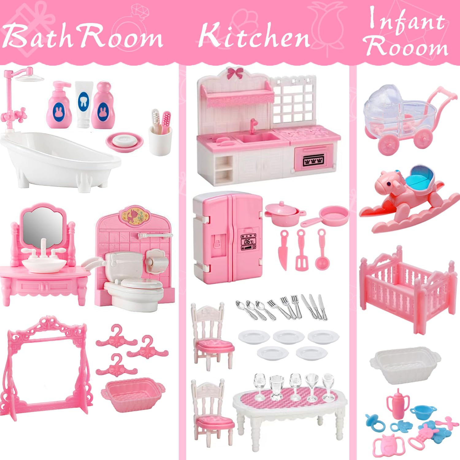 75-Piece Dollhouse Furniture Set - Miniature Pretend Play Family Toys for Kids 3+ Years - Includes Bedroom, Living Room, Bathroom & Kitchen Accessories - Perfect for Imaginative Play, Birthday Gifts & Early Childhood Development