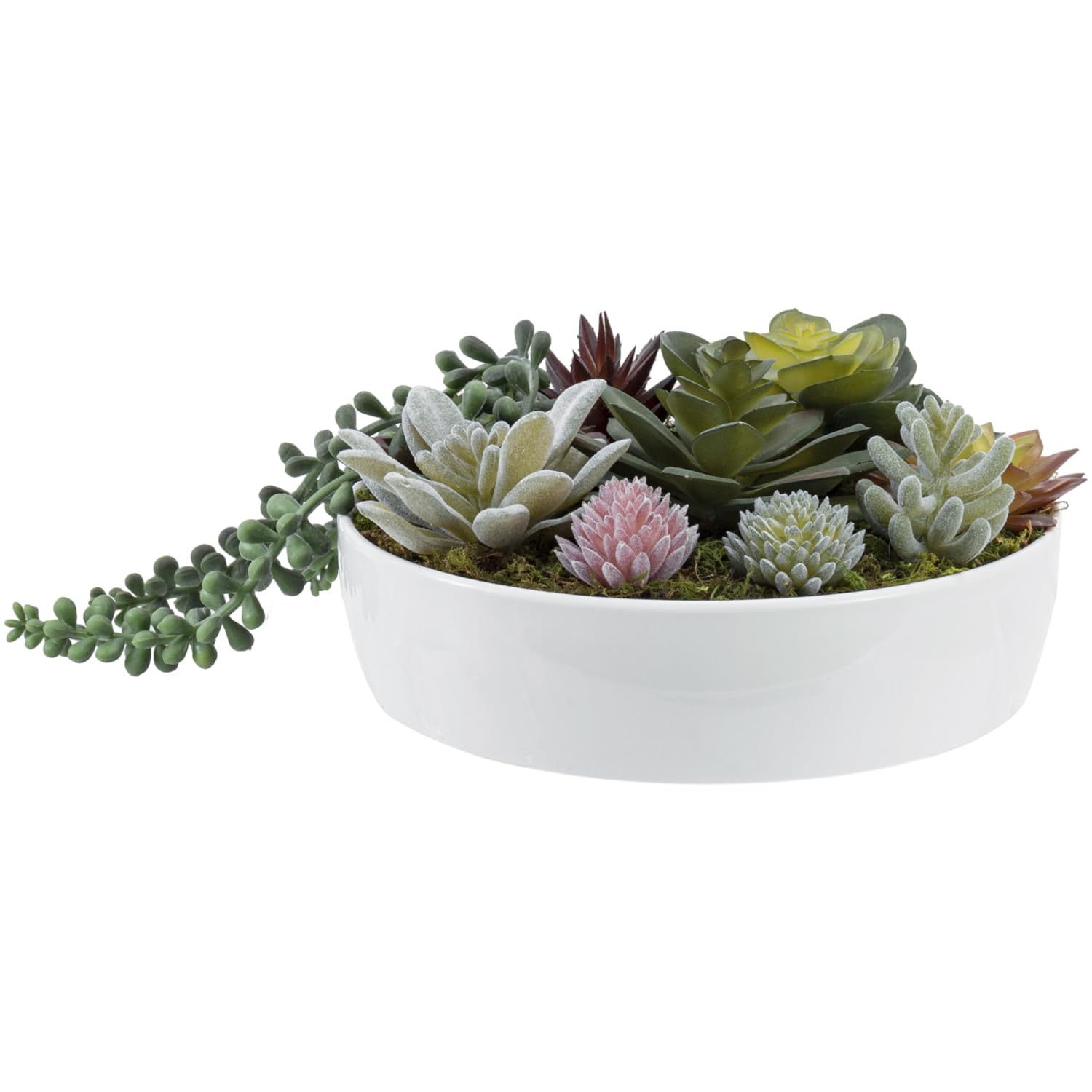 MyGift 8-Inch Artificial Succulent Plants Set with White Ceramic Planter - Modern Faux Succulent Arrangement for Home Office Desk Decor, Wedding Centerpiece & Housewarming Gift