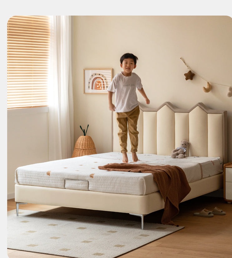Organic Leather Kids Castle Bed - Cream Style | Safe & Durable Toddler Bed for Boys & Girls | Perfect for Bedrooms, Playrooms & Fantasy Themed Decor