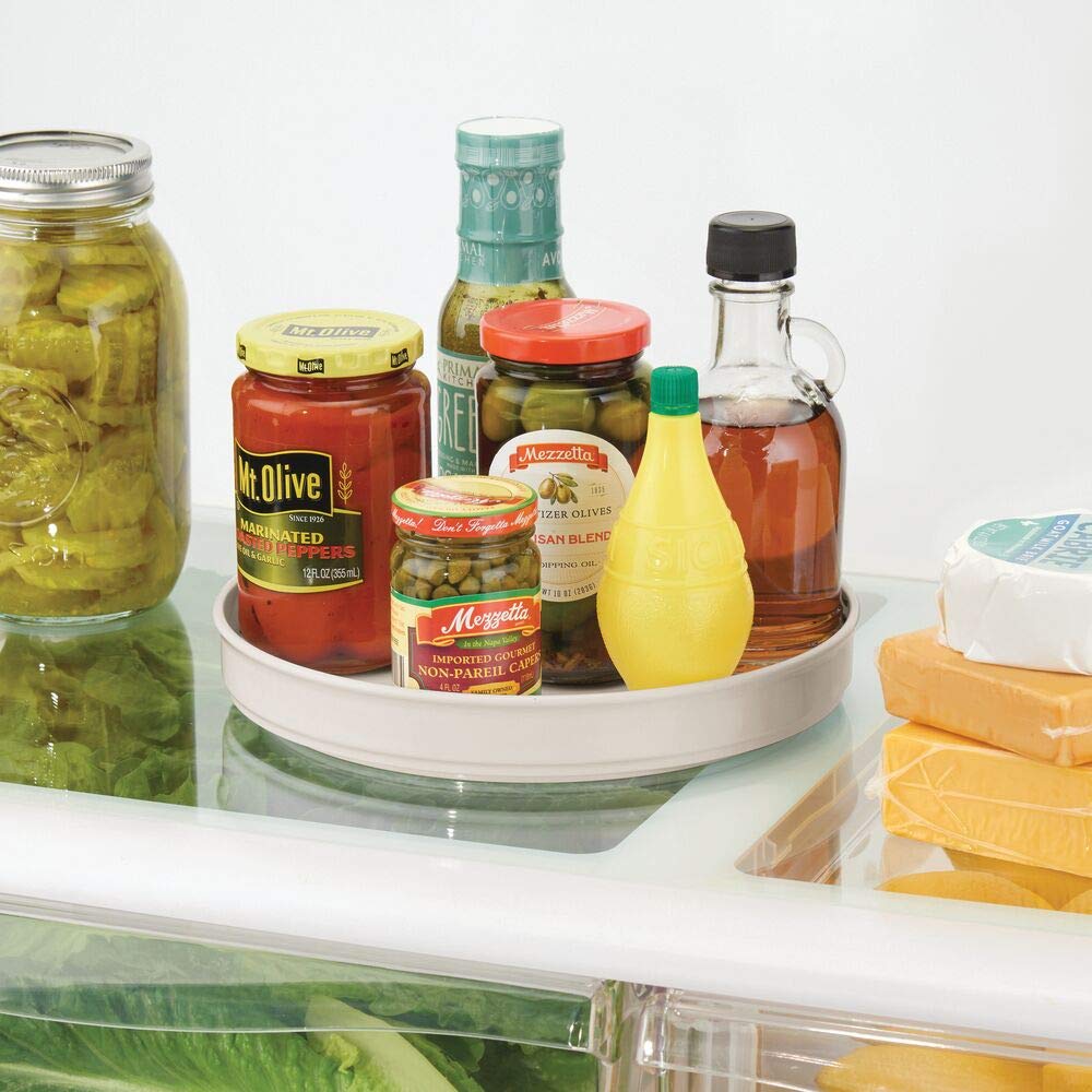 mDesign Rotating Spice Organizer - 360° Rotating Plastic & Stainless Steel Spice Rack for Kitchen Countertop, Cupboard or Buffet - Compact Round Storage for Spices, Jars and Preserves - Cream White | Perfect for Small Kitchens, Pantry Organization and Easy Access to Seasonings