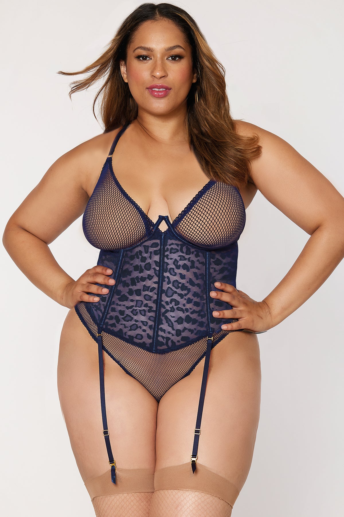 Sexy Leopard Print Fishnet Garter Teddy Lingerie Set - Sultry Lace Bodysuit for Women, Plus Size Available - Perfect for Valentine's Day, Boudoir Photos & Romantic Nights