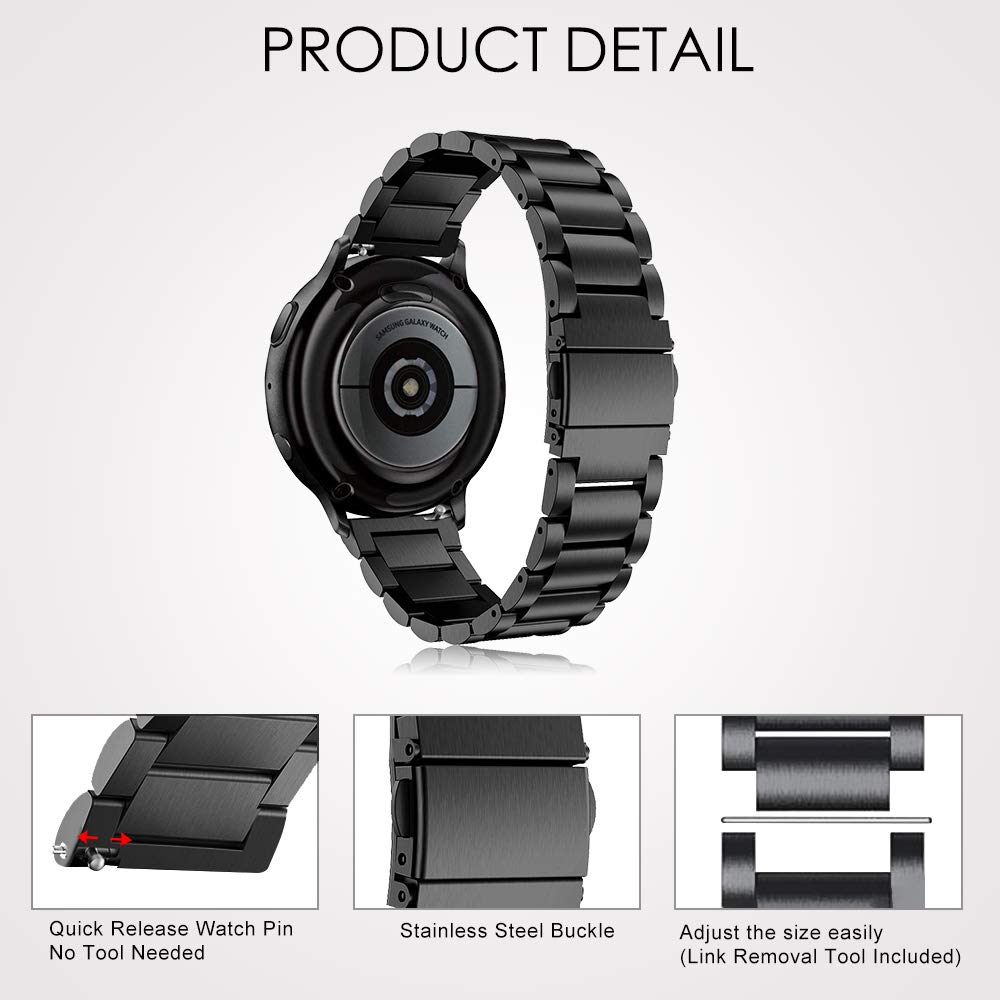 Syxinn Stainless Steel Metal Watch Band for Samsung Galaxy Watch Active/Active 2 (40mm/44mm), Galaxy Watch 4/4 Classic, Watch 5/5 Pro, Watch 3 (41mm/42mm) & Gear - Durable Replacement Strap for Workout, Office & Daily Wear