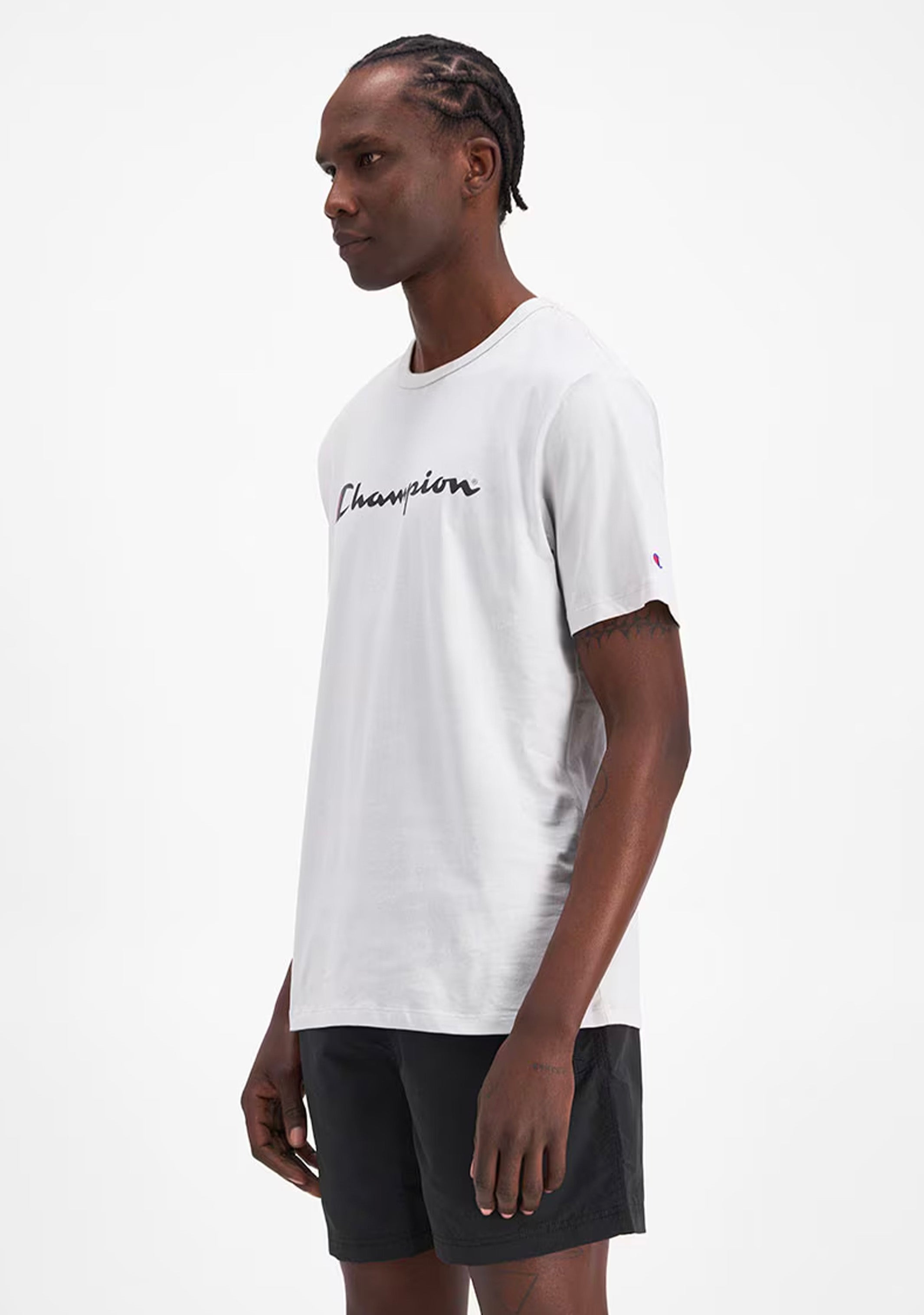 Champion Men's Script Logo Short Sleeve T-Shirt - Soft Cotton Crewneck Tee for Casual Wear & Gym - Ivory White - Perfect for Everyday Outfits & Workouts