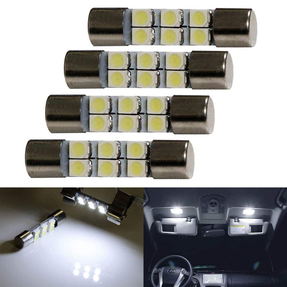 4-Piece White 6 SMD 29mm 6641 LED Bulbs - Replacement Lights for Car Sun Visor Vanity Mirror - Perfect for Interior Lighting, Night Driving, and Makeup Application