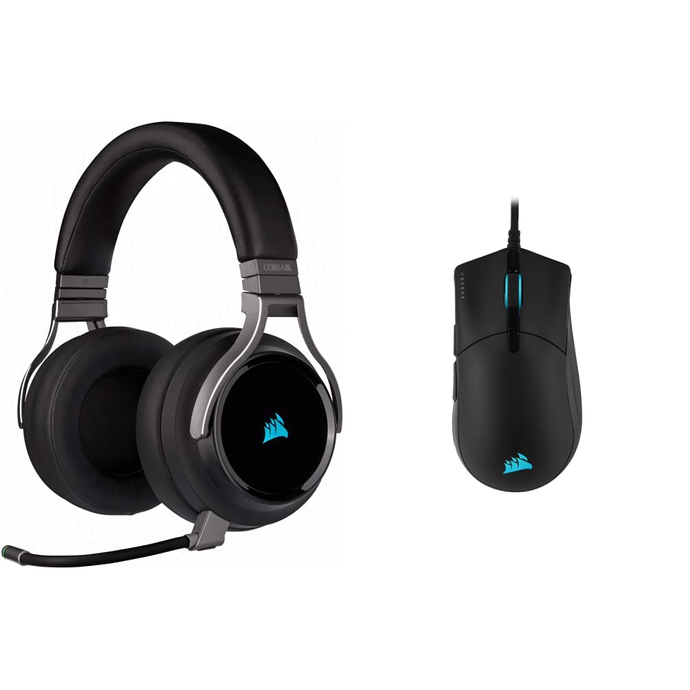 Corsair Virtuoso RGB Wireless Gaming Headset with Slipstream Technology & Sabre RGB PRO Champion Series Ergonomic Gaming Mouse - High-Fidelity Sound, Competitive Performance for PC, PS5, Xbox Series X Gaming Setup