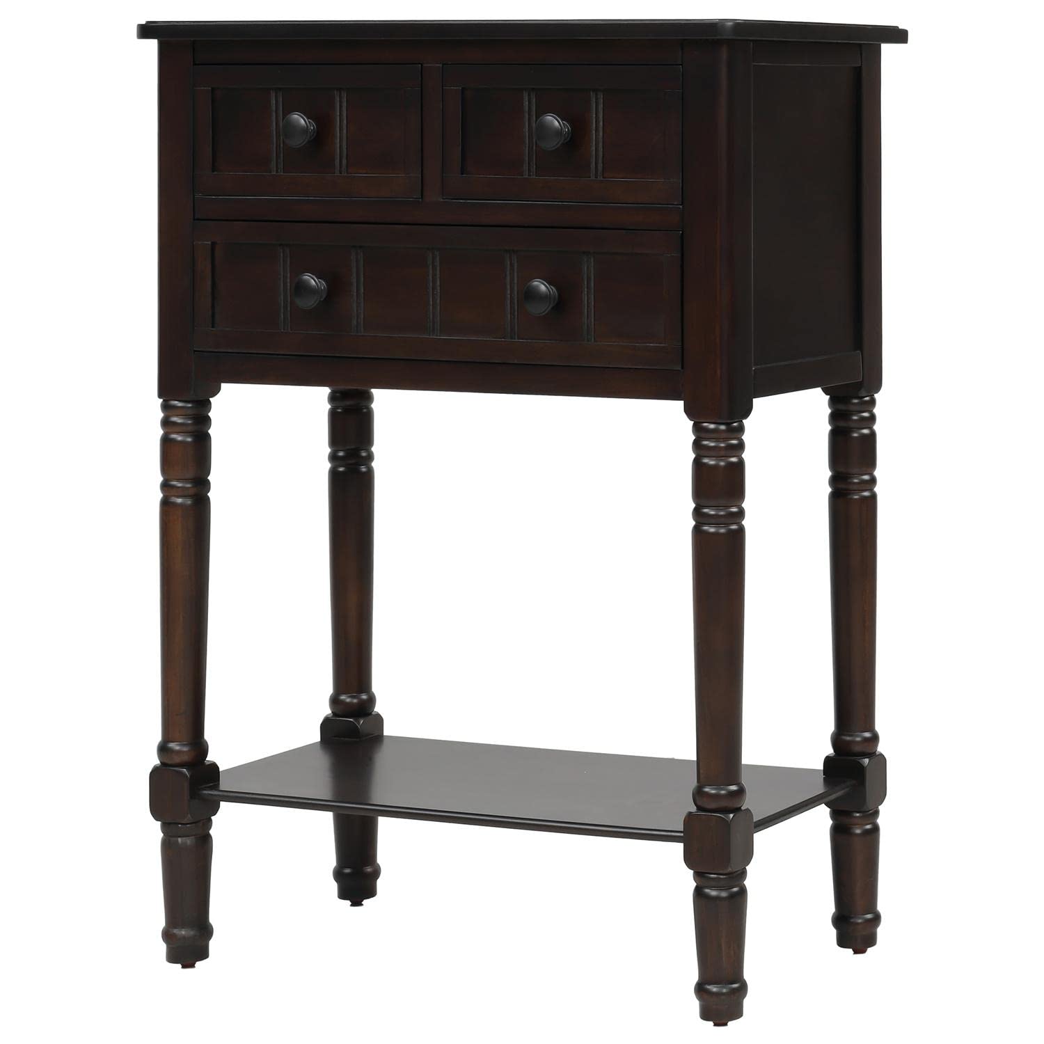 JINS&VICO 3-Drawer Console Table with Bottom Shelf - Espresso Entryway Sofa Table for Living Room, Dining Room & Hallway - Perfect for Home Decor, Storage & Display