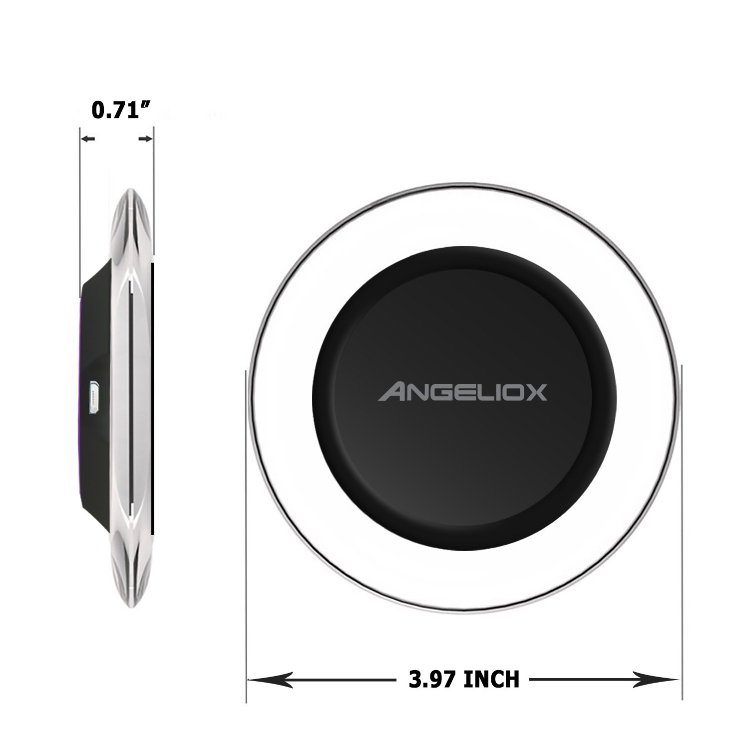 ANGELIOX Qi Wireless Charger Pad - Fast Charging Receiver for iPhone 7/7 Plus/6/6 Plus/6s/5Se/5s/5c/5 - Perfect for Home, Office & Car Use