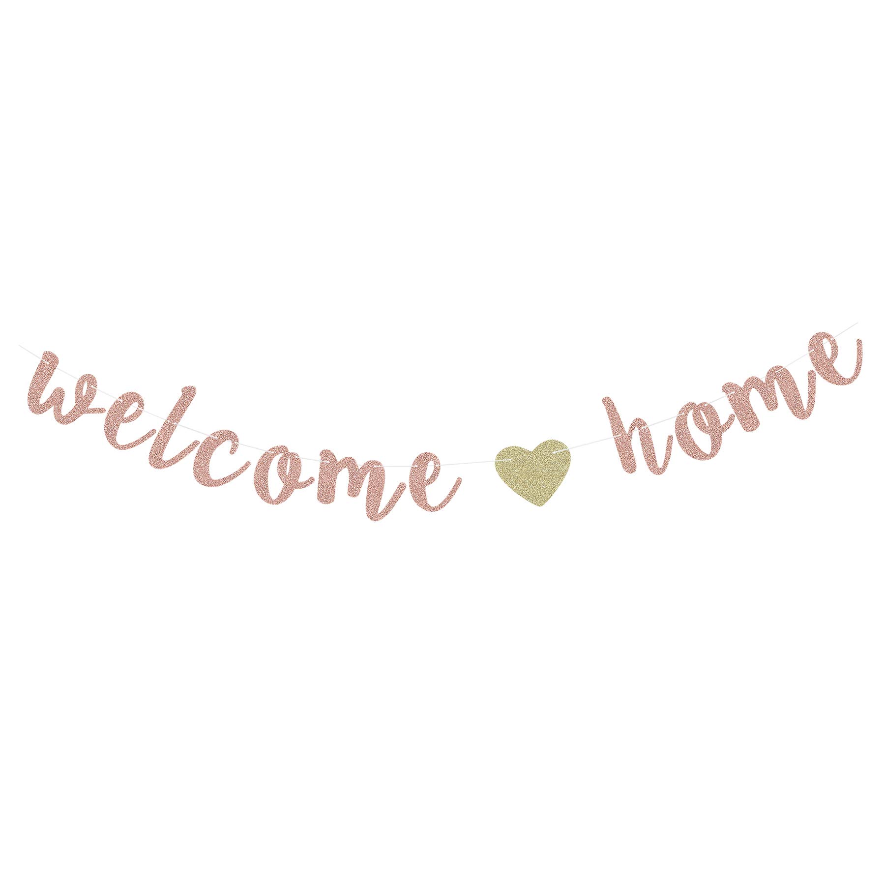 Rose Gold Welcome Home Banner - Homecoming Party Decorations, Bunting Flags for Wall Decor | Perfect for Graduation, Military Return & Family Reunions