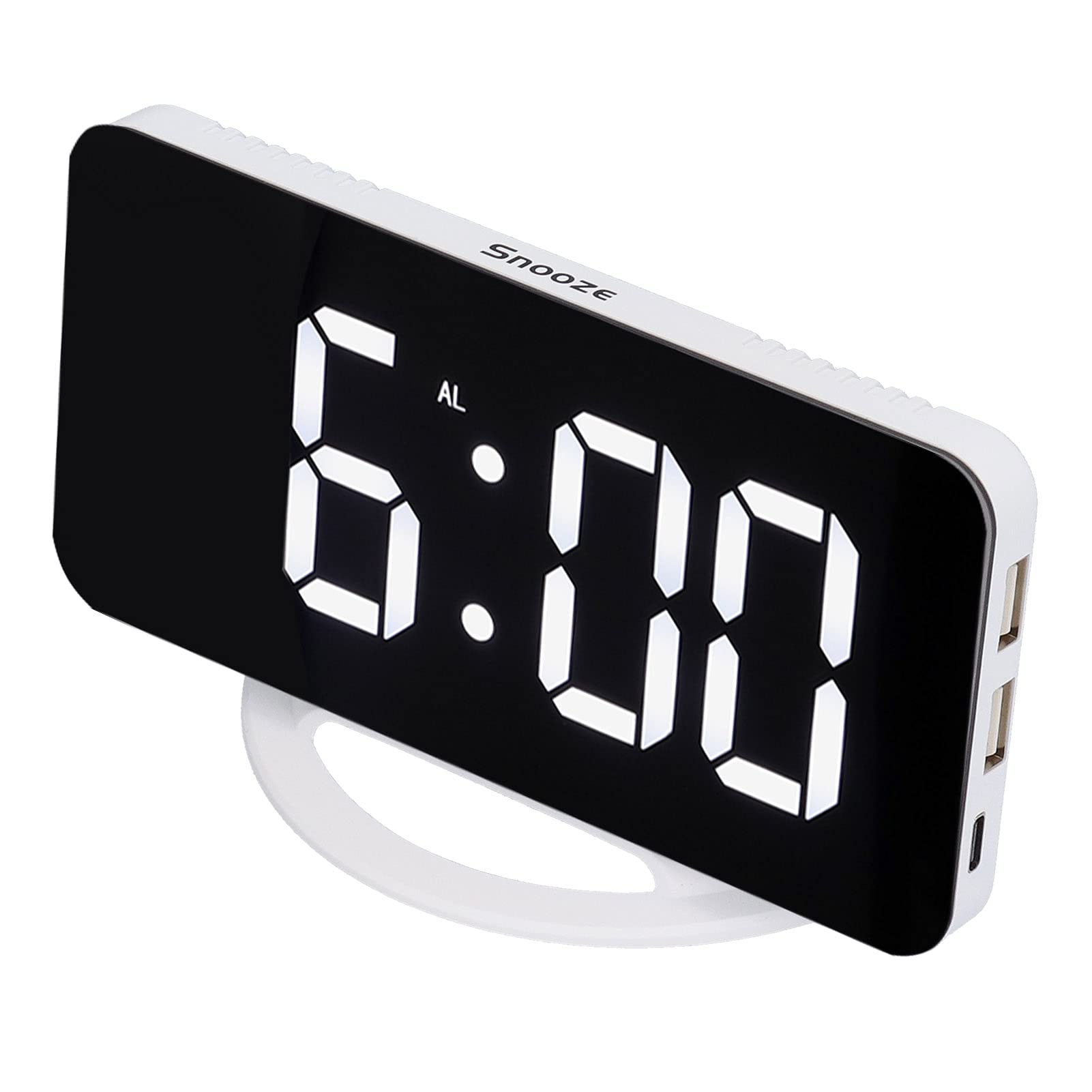 LZKW LED Alarm Clock with Mirror - Digital Bedroom Clock for Home, Office & Travel | Safe for Electronic Equipment | Perfect for Nightstands, Desks & Gifts