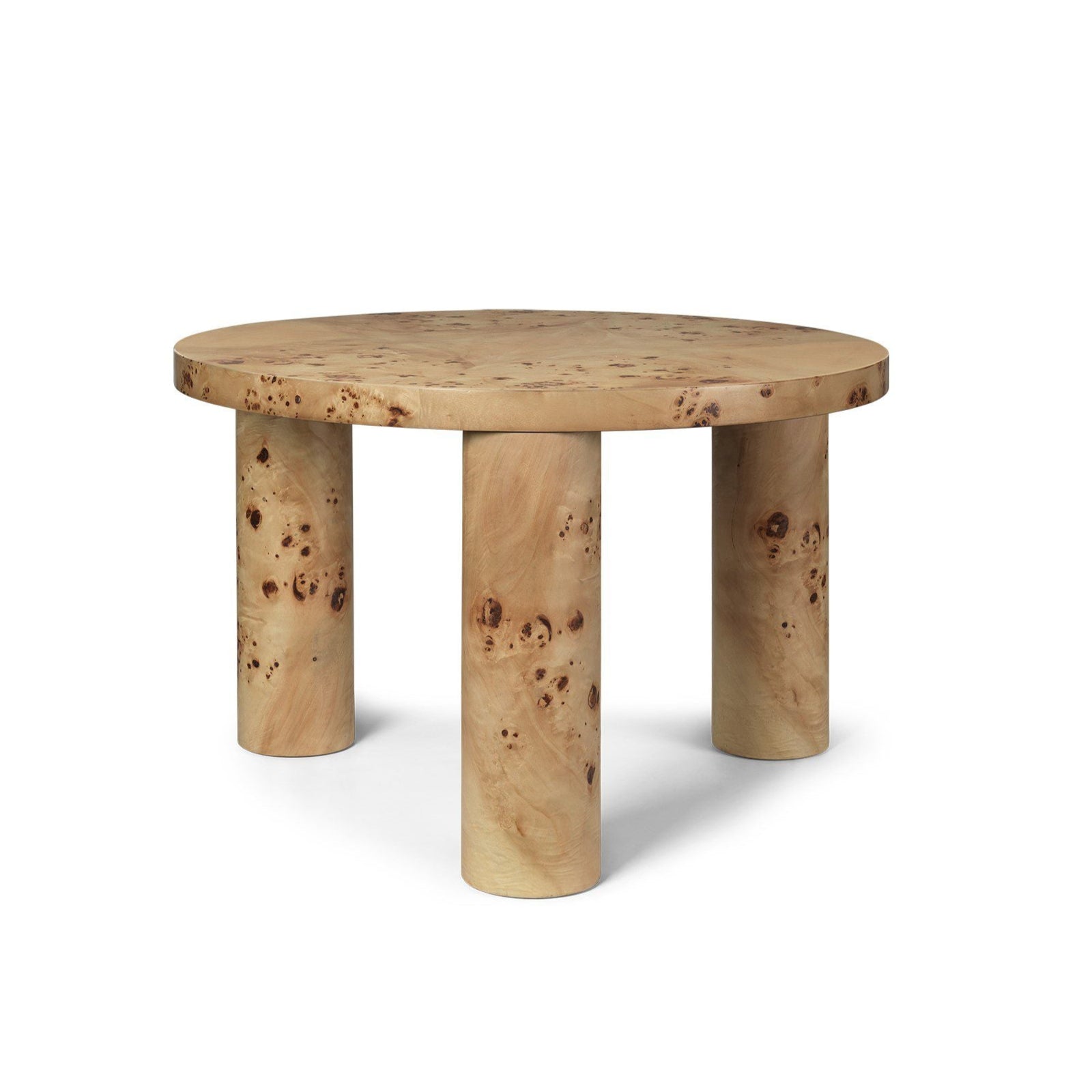 FERM LIVING Post Coffee Table - Small Size, Poplar Burl Veneer Top - Modern Scandinavian End Table for Living Room, Bedroom & Office