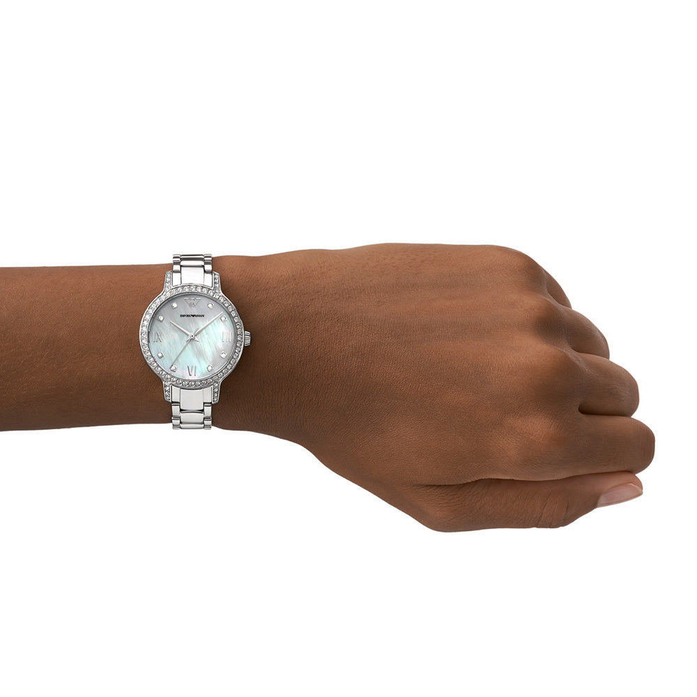 Emporio Armani AR11484 Cleo Stone Set Women's Watch - Luxury Stainless Steel Bracelet with Crystal Accents for Everyday Wear & Special Occasions