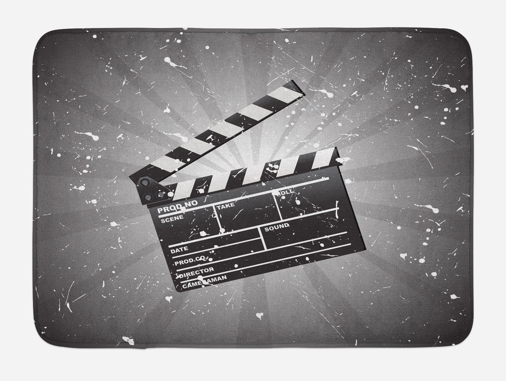 Ambesonne Movie Theater Bath Mat - Non-Slip Plush Bathroom Rug with Retro Clapperboard Design, 30x20 Inches, Grey/Black/White - Perfect for Film Buffs' Home Decor & Themed Bathrooms