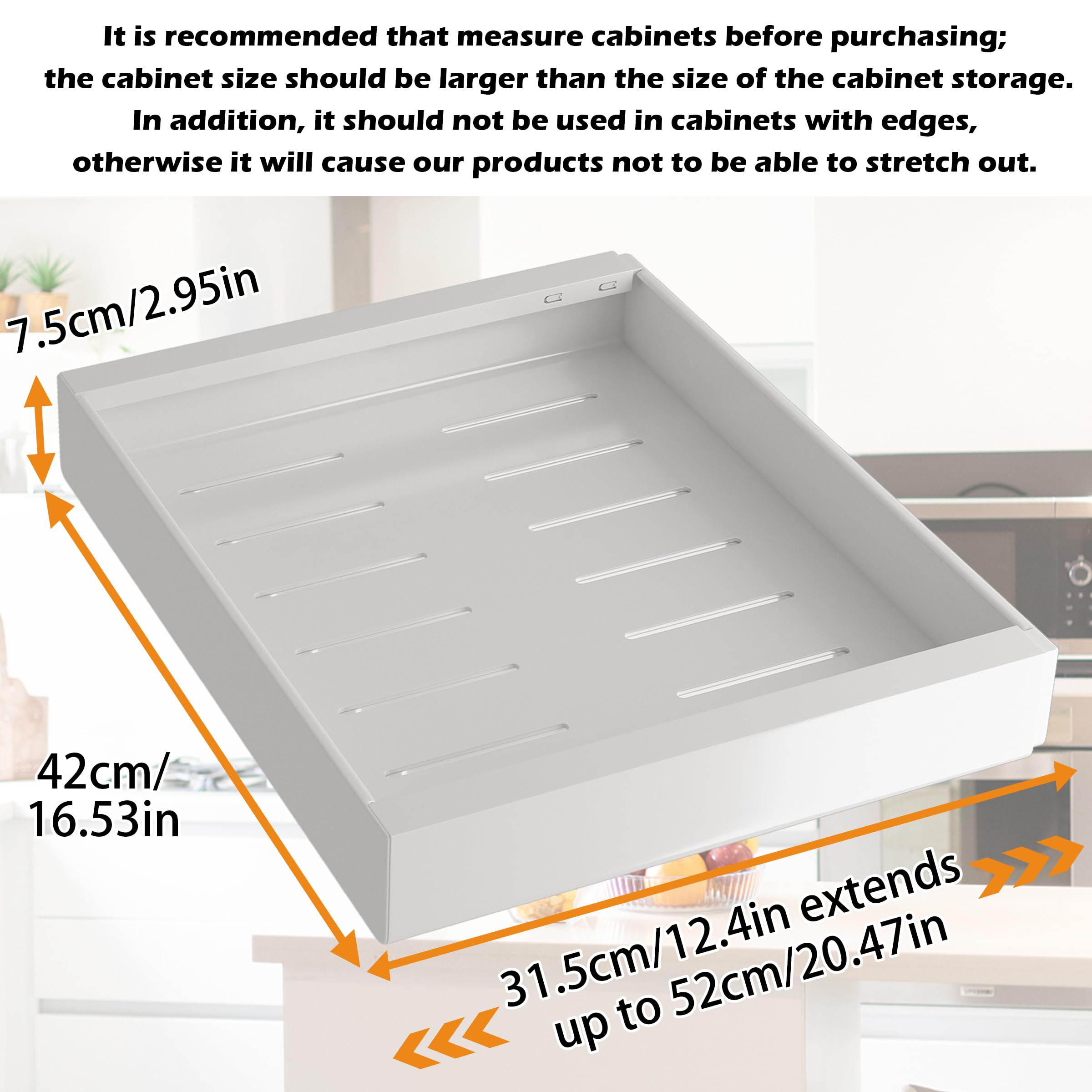 Pull Out Cabinet Organizer - Extendable Sliding Pantry Shelves for Kitchen, Bathroom & Closet Storage - Adjustable Width 12.4