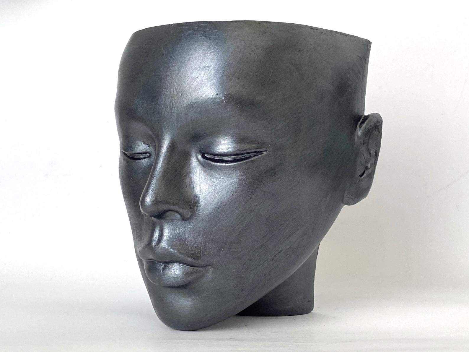 Graphite Metallic Head Planter Face - Modern Wall Hanging Table Vase for Home & Office Decor | Perfect for Succulents, Air Plants & Small Flowers