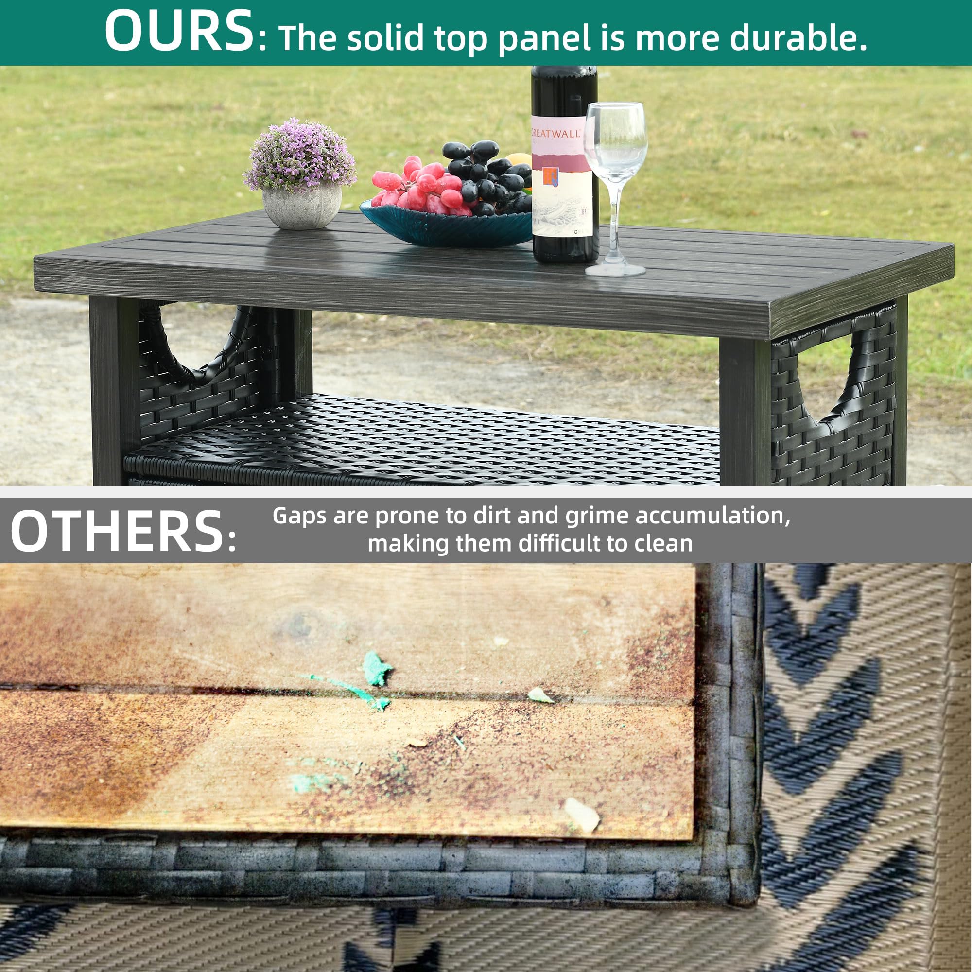 YITAHOME Outdoor Storage Cabinet with 2 Doors & Shelves - Weatherproof Wicker Patio Bar Table for Cushions, Pool Tools & Garden Supplies - Black | Perfect for Backyard, Deck & Poolside Storage Organization