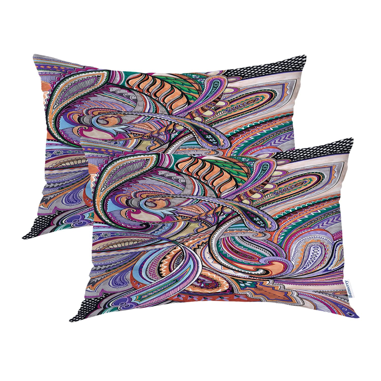 Batmerry Paisley Floral Pillowcases - Colorful Psychedelic Bohemian Design, 20x26 Inch Decorative Bed Pillow Covers with Hidden Zipper, Soft Blended Fabric for Bedroom & Living Room Decor | Perfect for Bohemian, Vintage, or Eclectic Home Styling