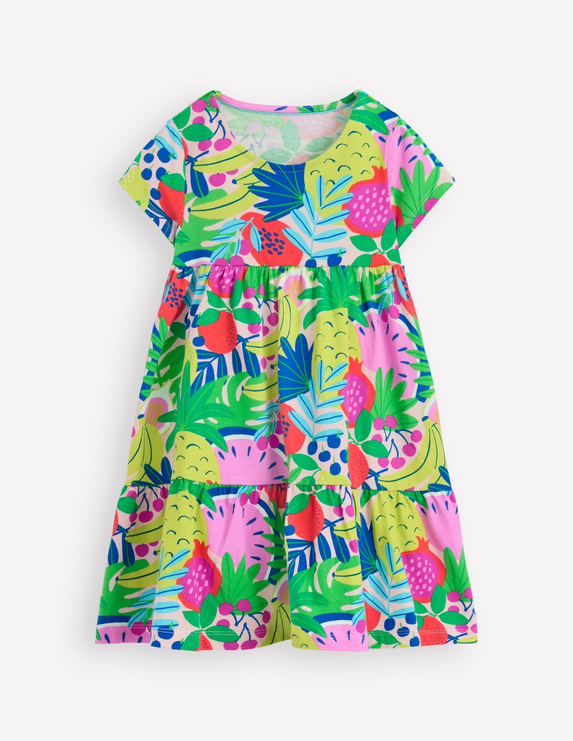 Ariel Twirly Jersey Dress - Flowy Tropical Fruit Print Summer Dress for Women | Perfect for Beach Vacations, Pool Parties & Casual Outings