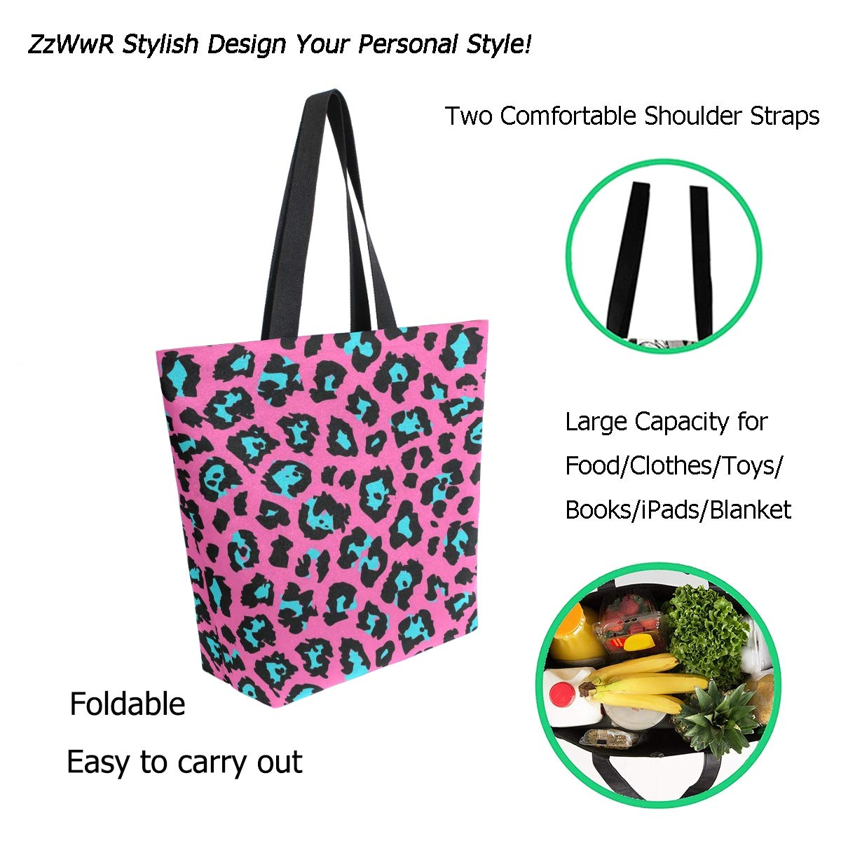 Stylish Printed Extra Large Shoulder Tote Bag for Women - Beach Travel, Weekender, Gym, Grocery Shopping - Perfect for Work, Vacation & Everyday Use