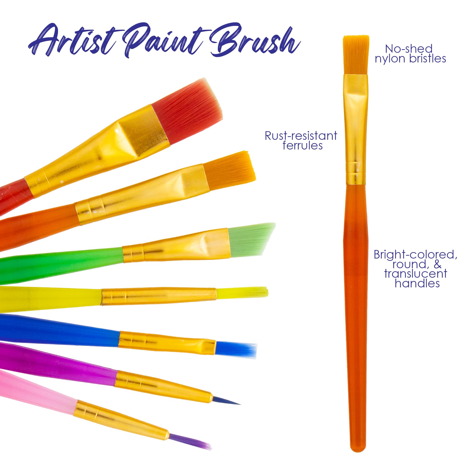 BAZIC 7-Piece Nylon Bristle Paint Brush Set - Flat, Round & Angled Brushes for Acrylic, Oil, Watercolor & Gouache Painting - 144-Pack Bulk Art Supplies for Professional Artists, Students & Hobbyists (Perfect for Canvas, Paper & DIY Crafts)