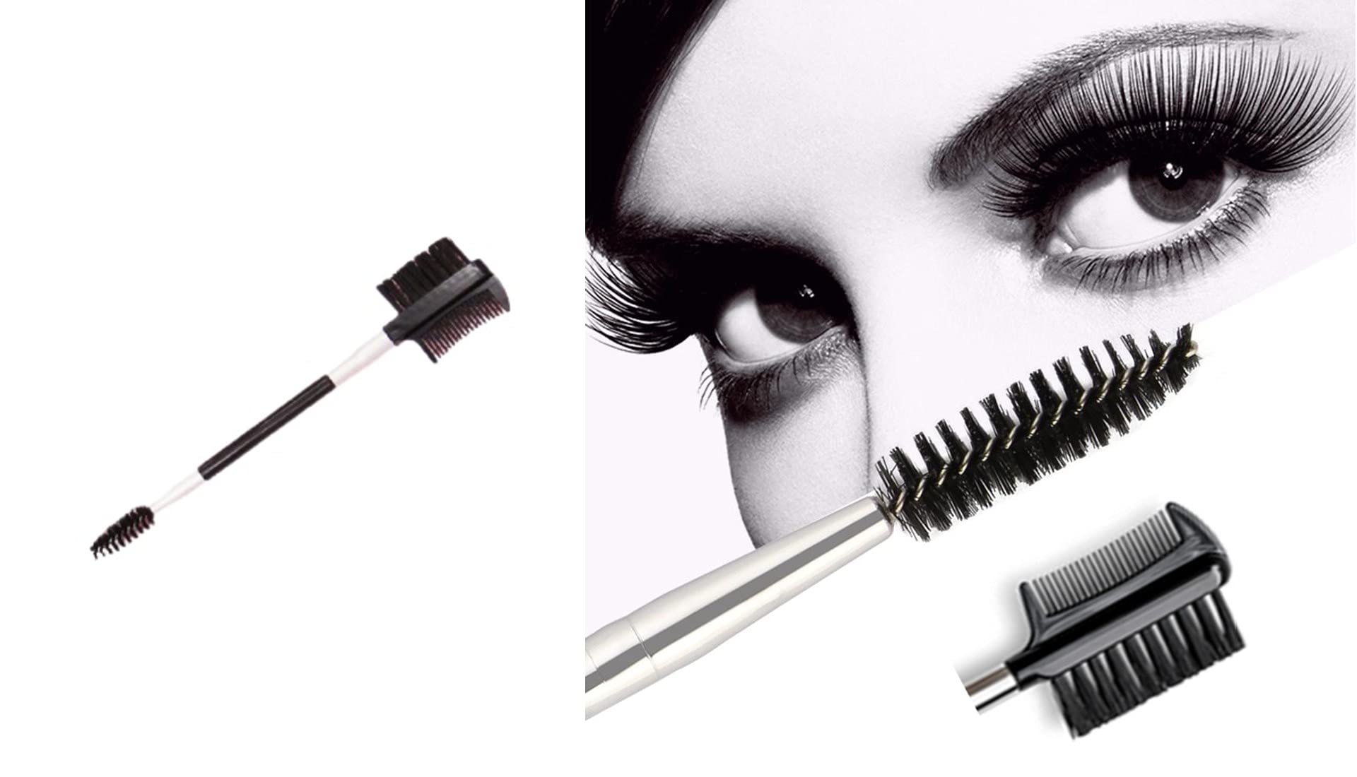 Double-Ended Eyelash Comb & Separator - Metal Mascara Lift & Curl Tool for Perfect Eyelash Makeup (Black/Silver) - Ideal for Professional Salon Use & Home Beauty Routine